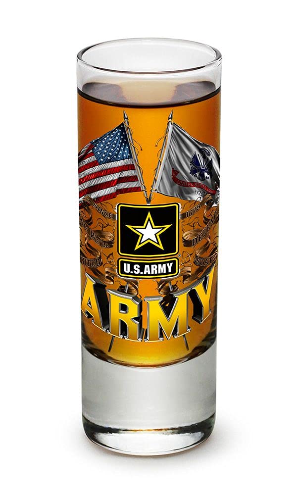Patriotic US Army Shot Glasses Set of 4 - Double Flag Design for Military Gifts & Parties