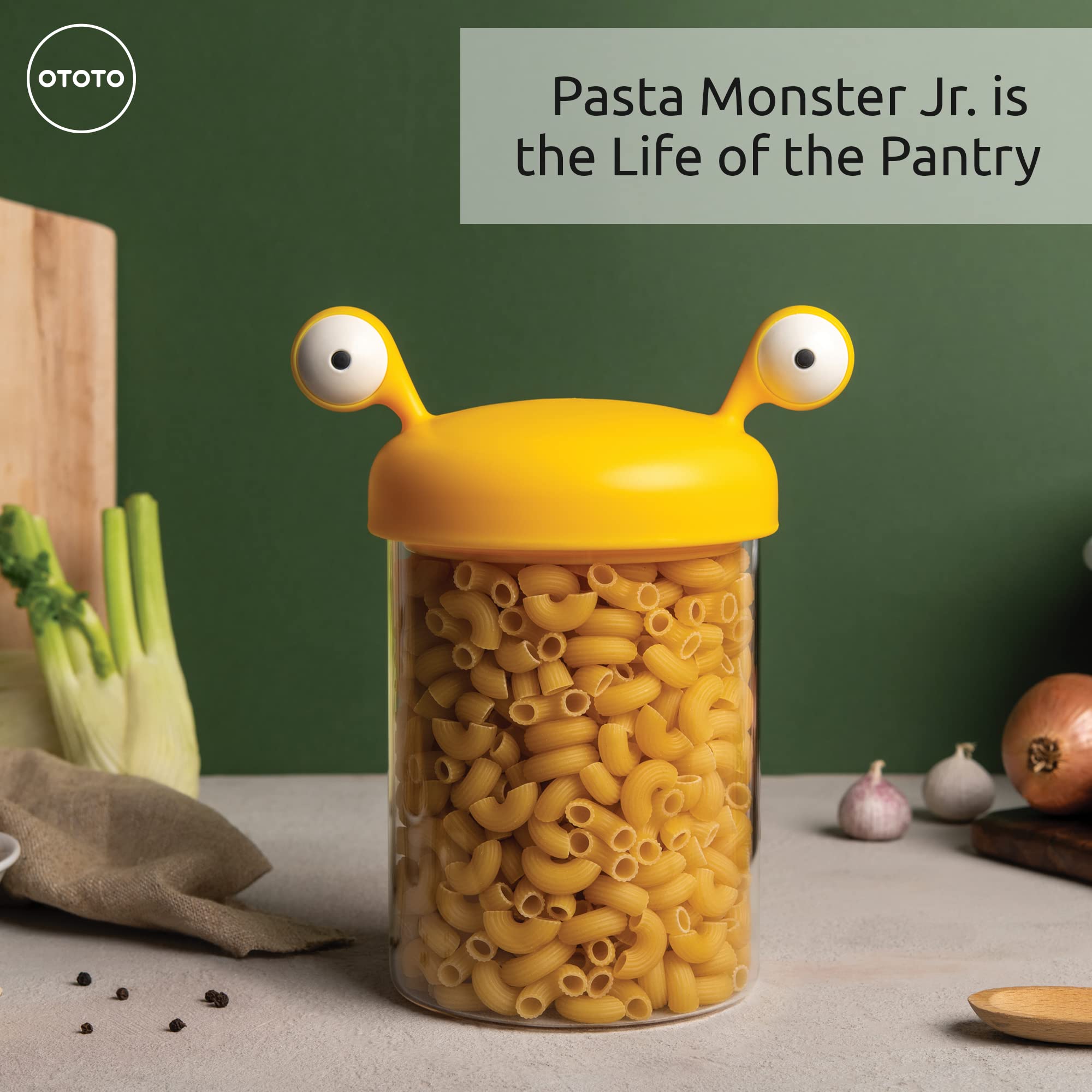 OTOTO Noodle Monster Glass Pantry Storage Containers with Lids - Airtight Pasta & Spaghetti Food Canisters - Kitchen Organization Gadgets for Pantry, Countertop & Meal Prep