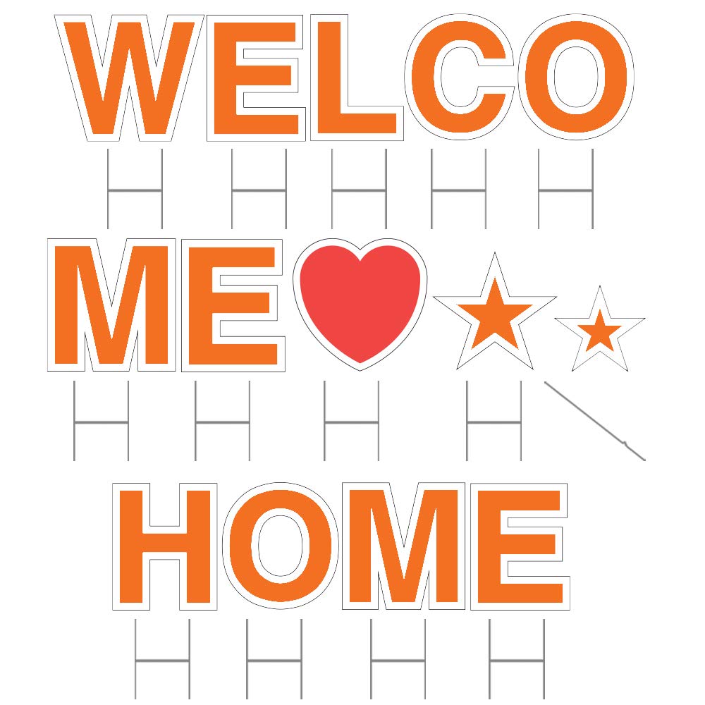 Vispronet 18in Tall Welcome Home Yard Sign with Stakes - Durable Coroplast Outdoor Sign - Weather-Resistant Decorative Letters & Steel Stakes (Orange) - Perfect for Front Yard Greetings, Housewarming Gifts & Holiday Decorations