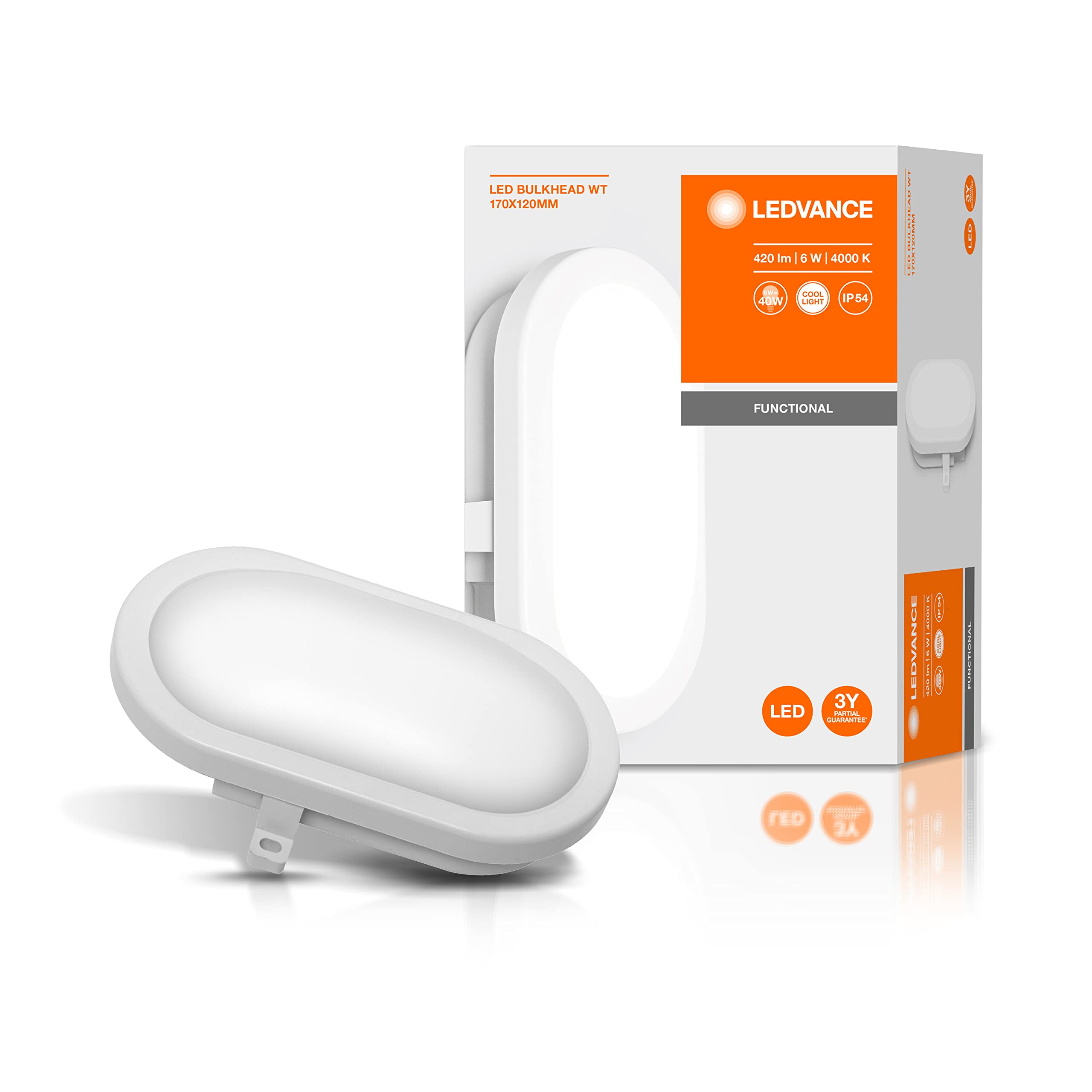 LEDVANCE LED Bulkhead Light for Outdoor Use - Cool White, Durable & Energy-Efficient - Perfect for Garages, Pathways, and Commercial Buildings