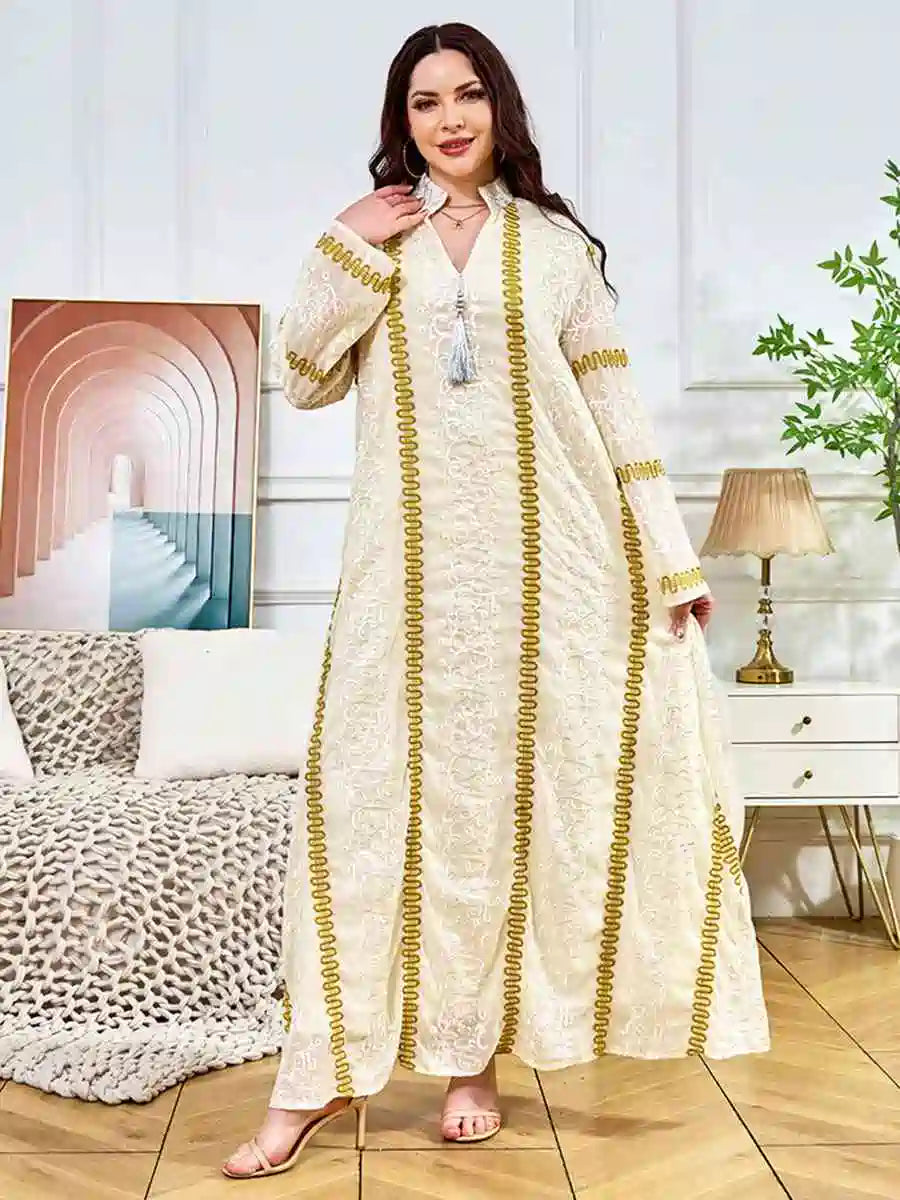 Elegant Embroidery Tassel Eid Caftan Kaftan Dress for Women - Boho Moroccan Style Maxi Dress #25311 | Perfect for Eid Celebrations, Weddings & Special Occasions