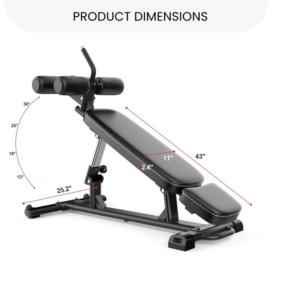 Finer Form Adjustable Semi-Commercial Sit-Up Bench for Core Workouts, Decline Bench Press & Ab Exercises - 4 Height Settings with Reverse Crunch Handle - Perfect for Home Gym, Weight Training & Fitness Enthusiasts