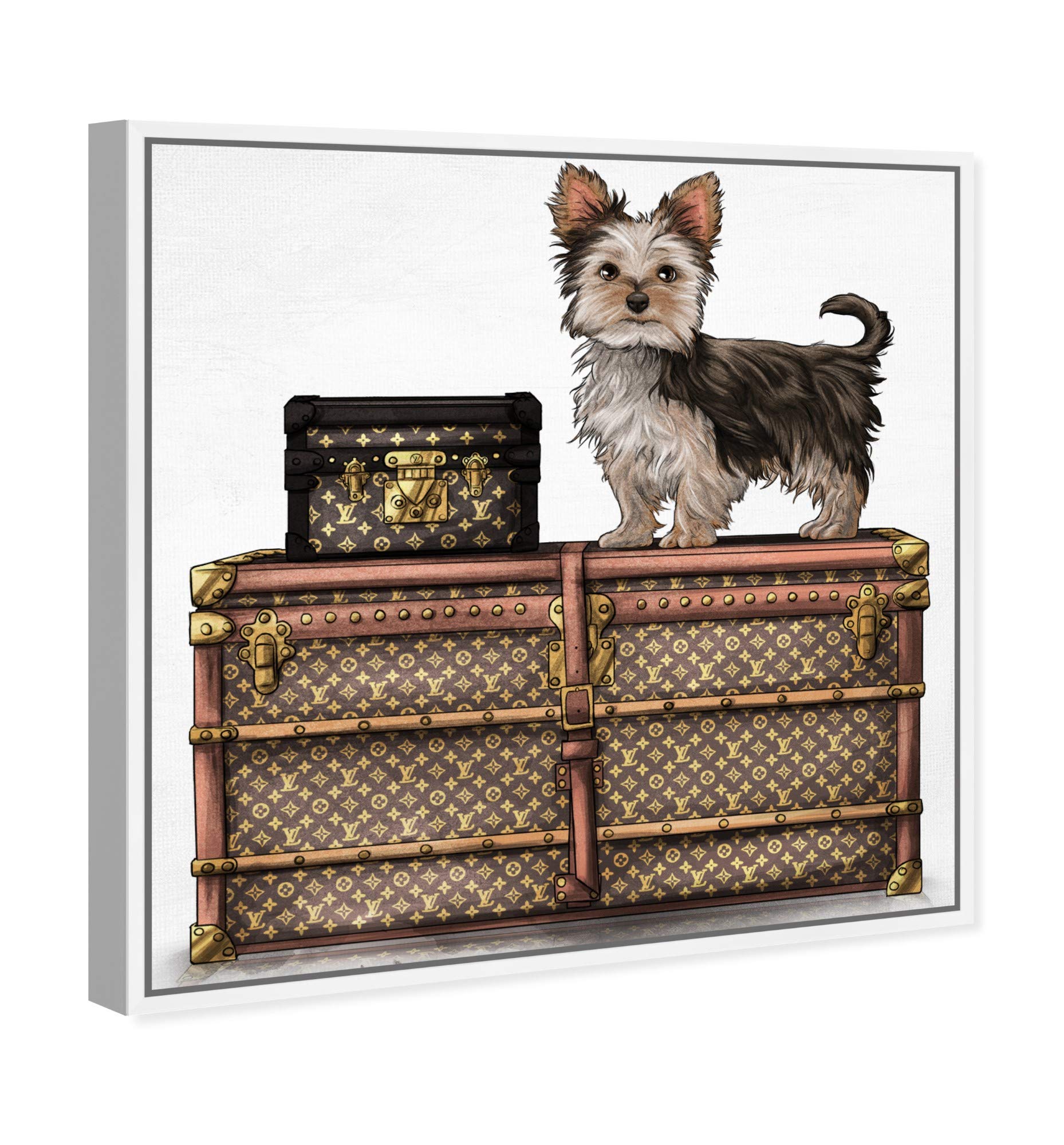 Oliver Gal Artist Co. Fashion & Glam Yorkie Wall Art - 30x30 Inch Framed Canvas Print in Brown & White - Perfect for Living Room, Bedroom & Office Décor