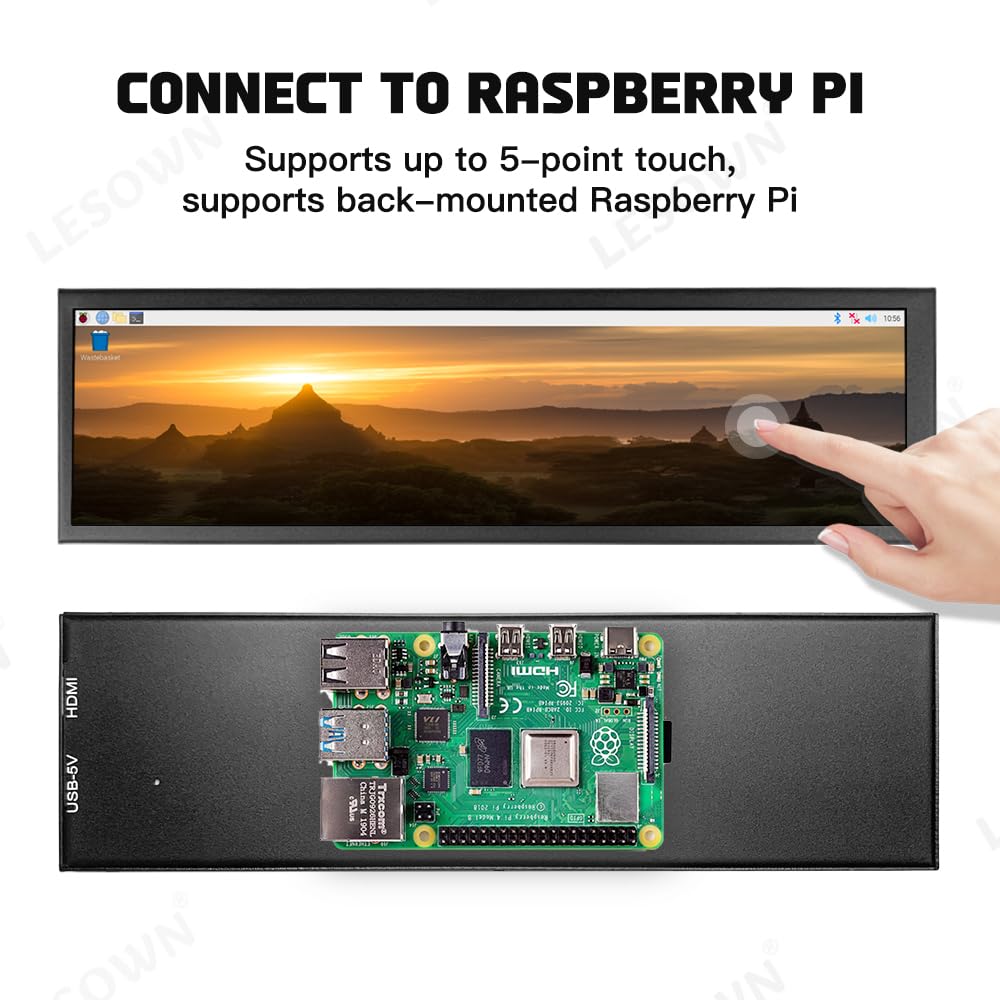 8.8 Inch Stretched Bar Wide Touch Screen Monitor - 480x1920 IPS LCD Display, Secondary Screen for Windows PC & Raspberry Pi 4 - Perfect for Multi-Tasking, Gaming, and Digital Signage