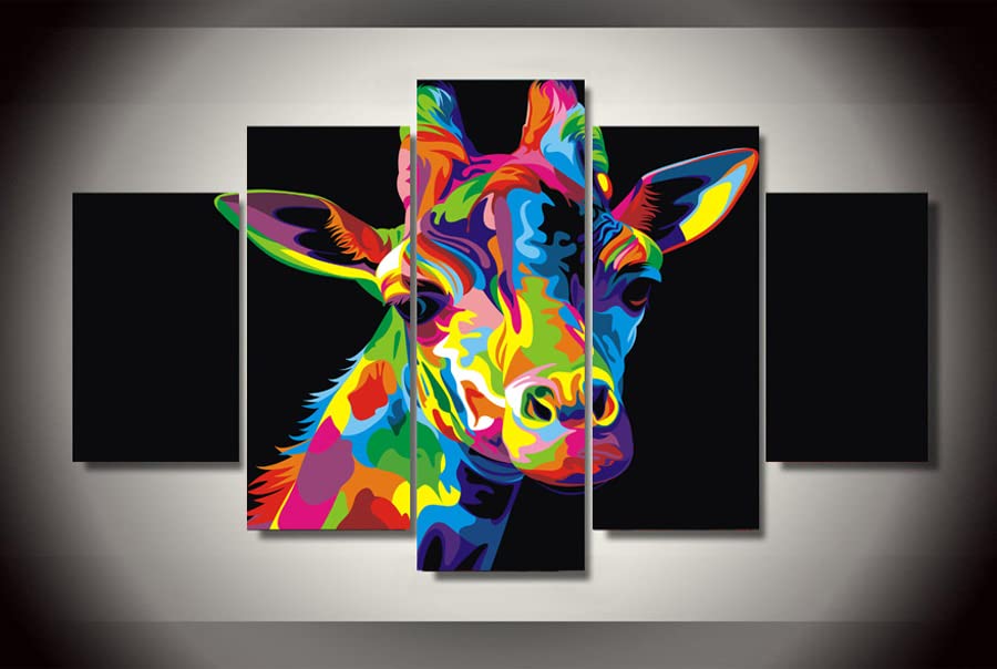 LOCTEFT 5-Piece Canvas Wall Art Set - Colorful Deer Animal Multi-Panel Paintings for Living Room Decor | Framed Home Wall Art | Perfect for Living Room, Bedroom & Office Decoration