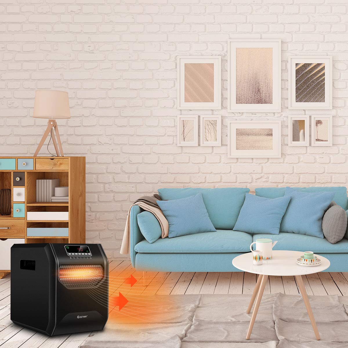 COSTWAY 1500W/1000W Portable Infrared Quartz Space Heater with Remote, Digital Thermostat & 12H Timer - Fast Quiet Heating for Bedroom, Office, Living Room | Energy Efficient Indoor Electric Heater for Winter
