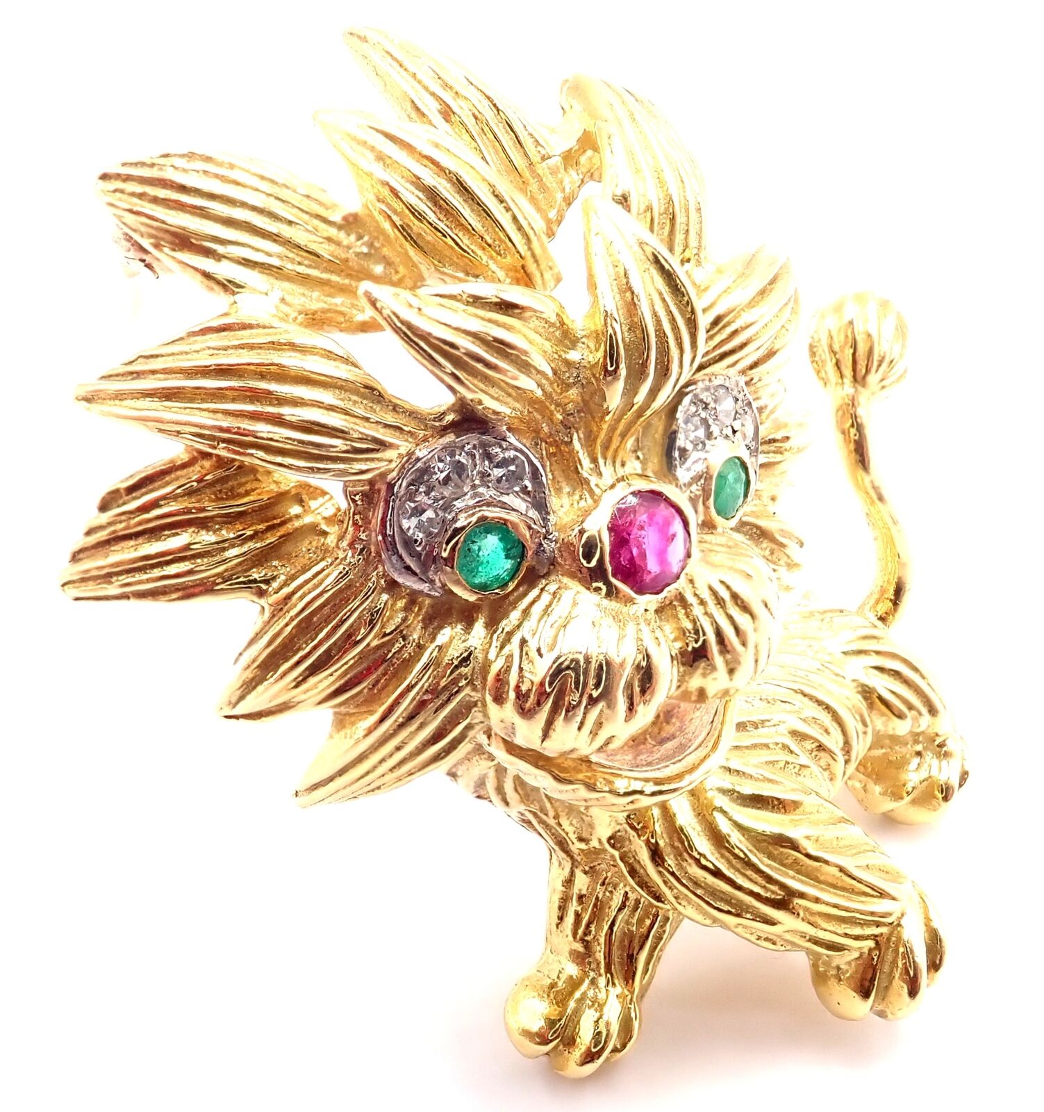 Authentic Cartier Whimsical Dragon Lion 18k Yellow Gold Diamond Ruby Brooch Pin - Luxury Vintage Jewelry for Collectors & Special Occasions