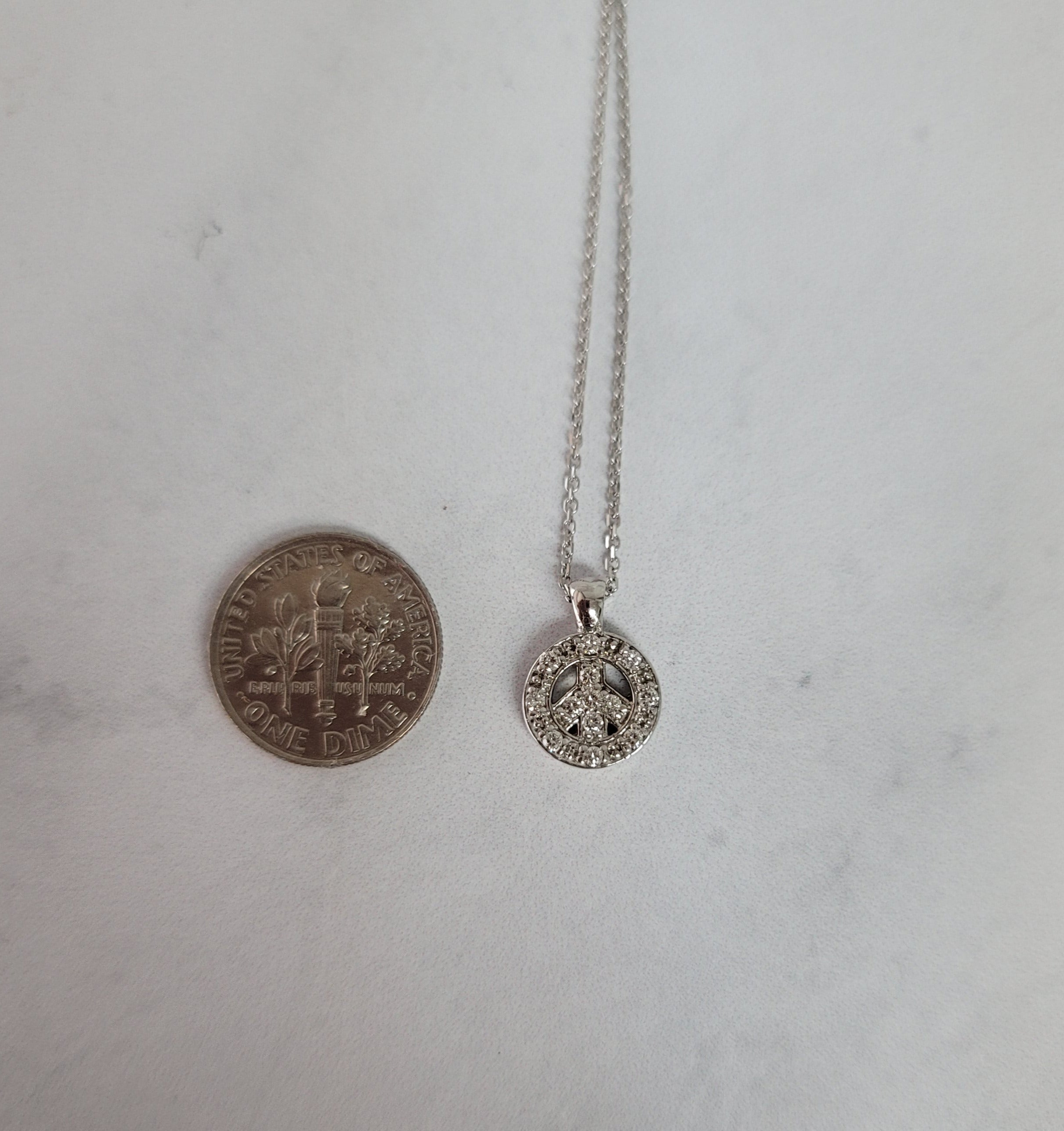 Dainty Diamond Peace Necklace .20cttw 14k White Gold - Elegant Everyday Jewelry for Women, Perfect Gift for Birthday, Anniversary & Valentine's Day