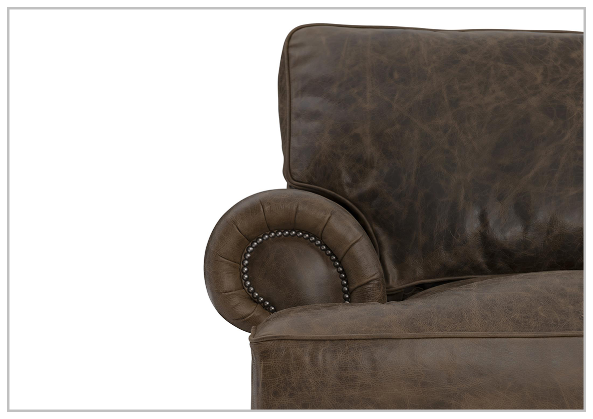 Bernhardt Foster Dark Brown Genuine Leather Sofa with Rolled Arms - Luxurious Living Room Furniture for Home & Office