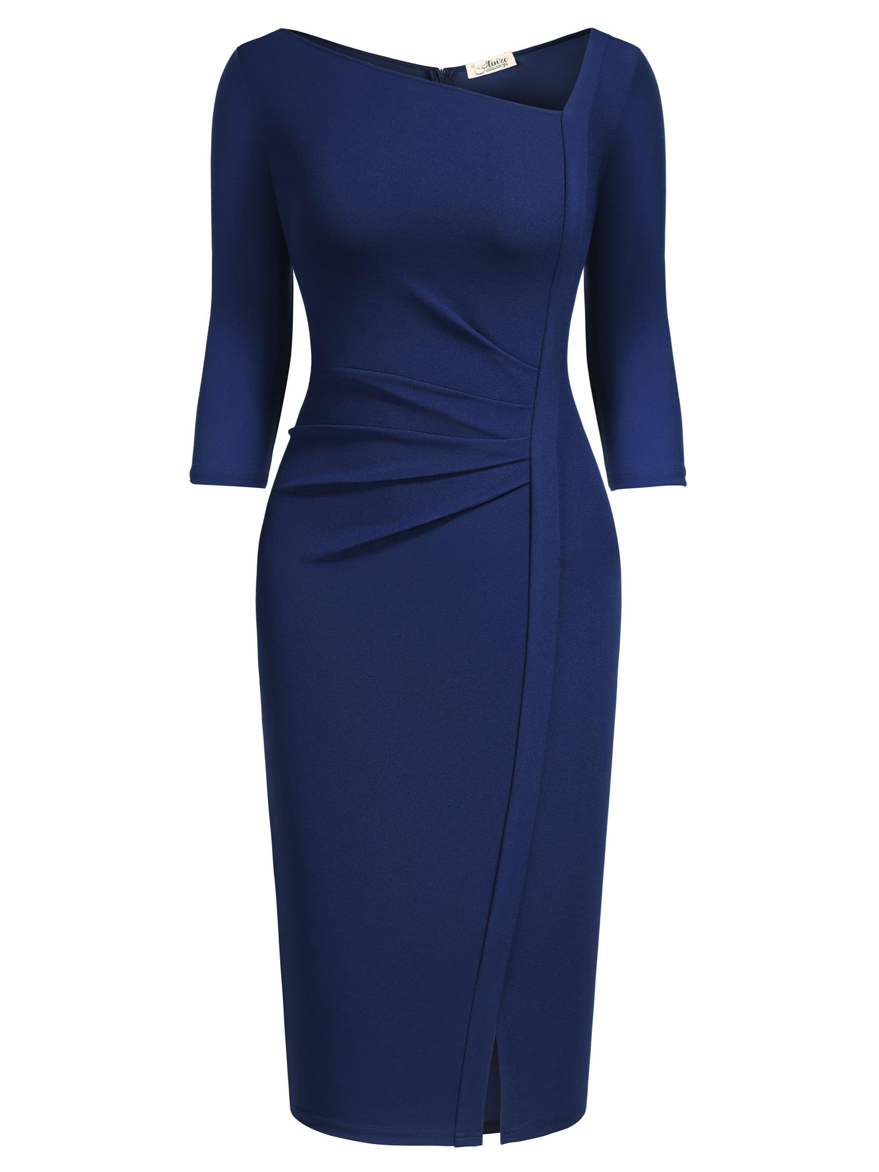 AISIZE Women's Retro Classy V-Neck Stretch Business Wrap Bodycon Dress - Elegant Office Wear & Cocktail Party Dress for Women