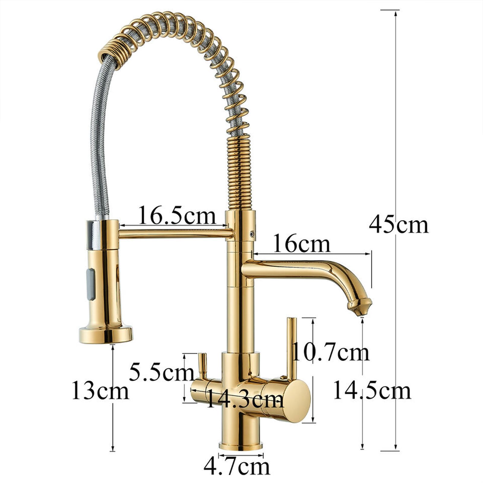 TVTIUO 3-Way Kitchen Faucet with Water Filter, Pull-Out Shower, 360° Swivel Spout, Brass Finish in Gold - Ideal for Modern Kitchens and Home Renovations