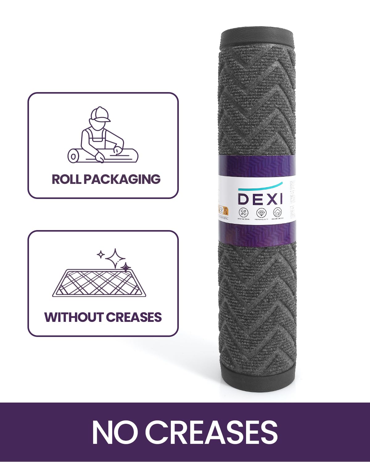 DEXI Heavy Duty Rubber Backed Doormat for Front Door - 17x29 Inch Non-Slip Entrance Mat, Stain & Fade Resistant, Easy Clean Low Profile Chevron Design in Dark Grey - Perfect for Home, Office, and Outdoor Entryway Protection