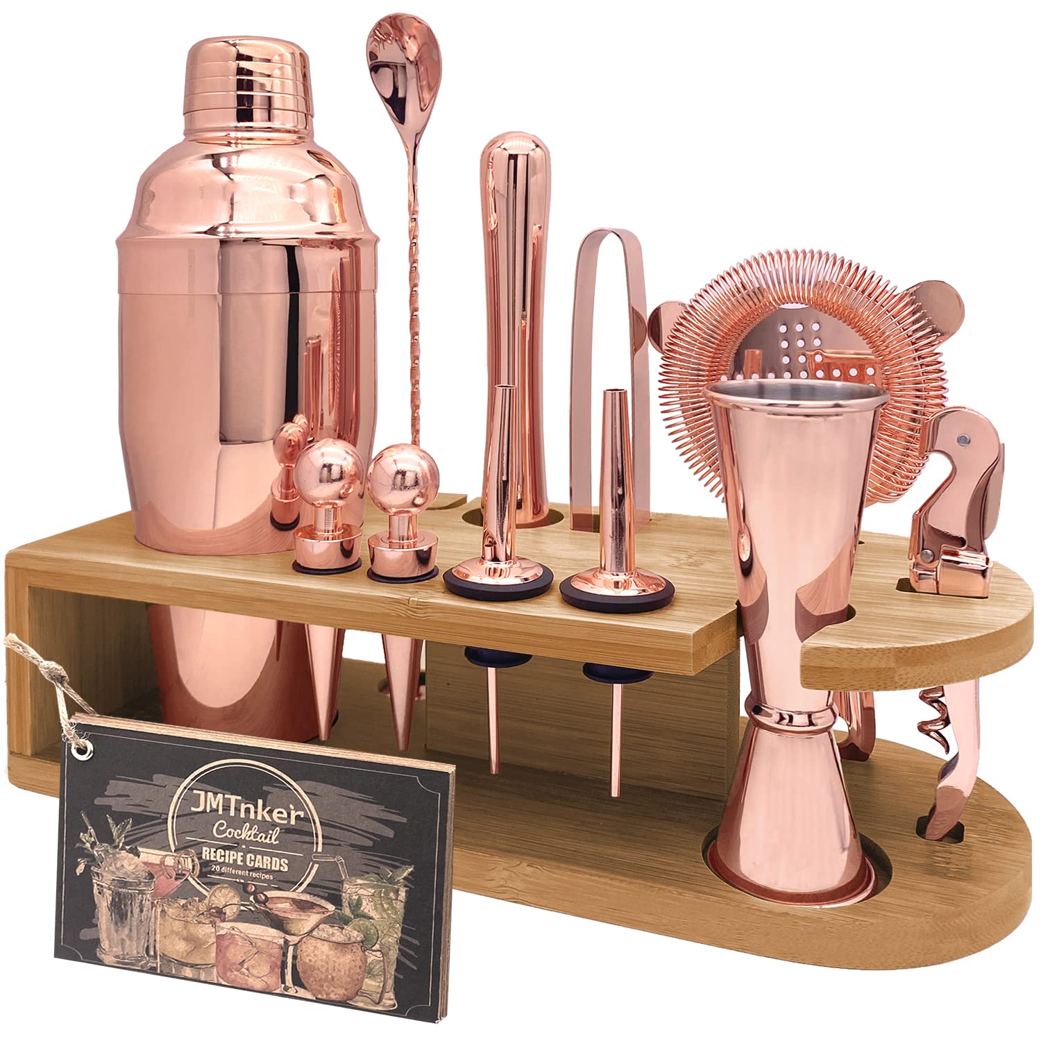 Premium Copper Cocktail Shaker Set with Stand - 18/8 Stainless Steel Mixology Bartender Kit | Professional Bar Tools for Mojito, Martini & Margarita | Home Bar Essentials, Wedding & Housewarming Gifts for Cocktail Enthusiasts (Perfect for Home Bars, Parties & Professional Mixology)