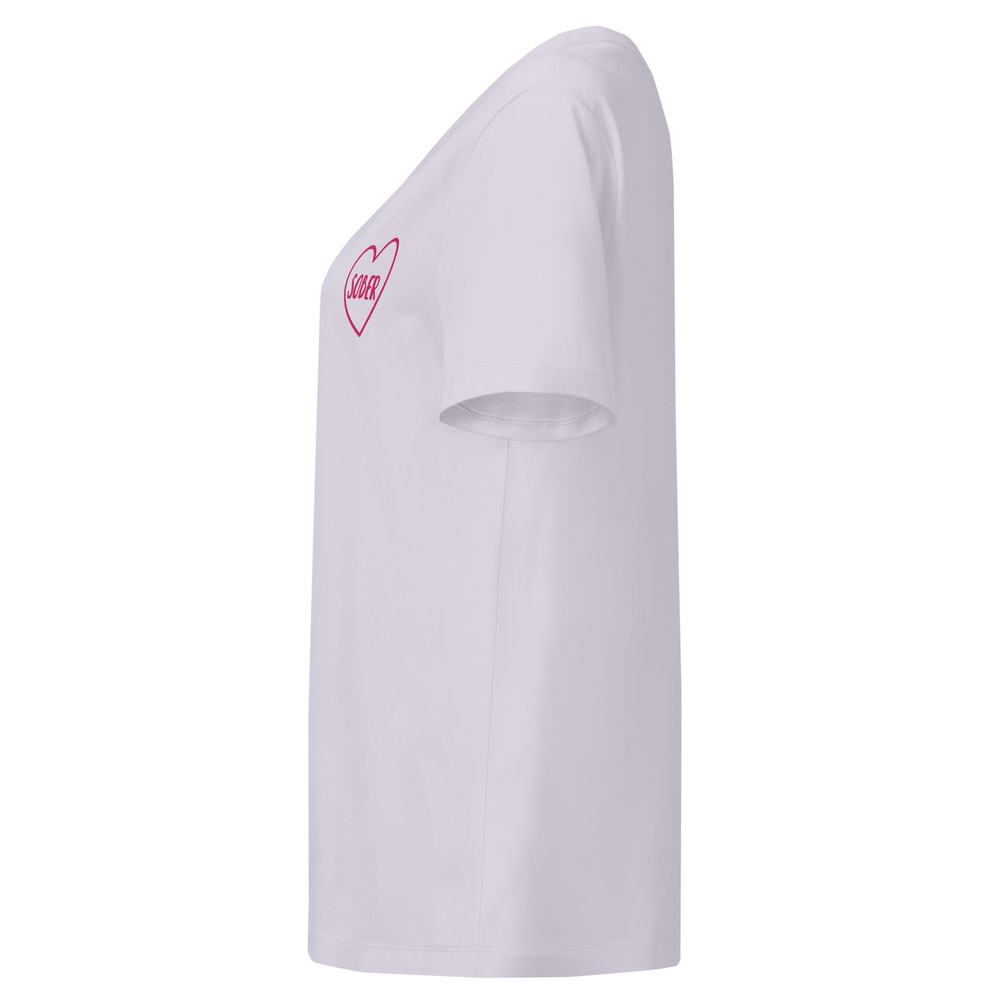 SOBER in a Heart - Embroidered Organic Cotton Ribbed Neck T-Shirt for Women | Casual Wear, Street Style & Everyday Comfort