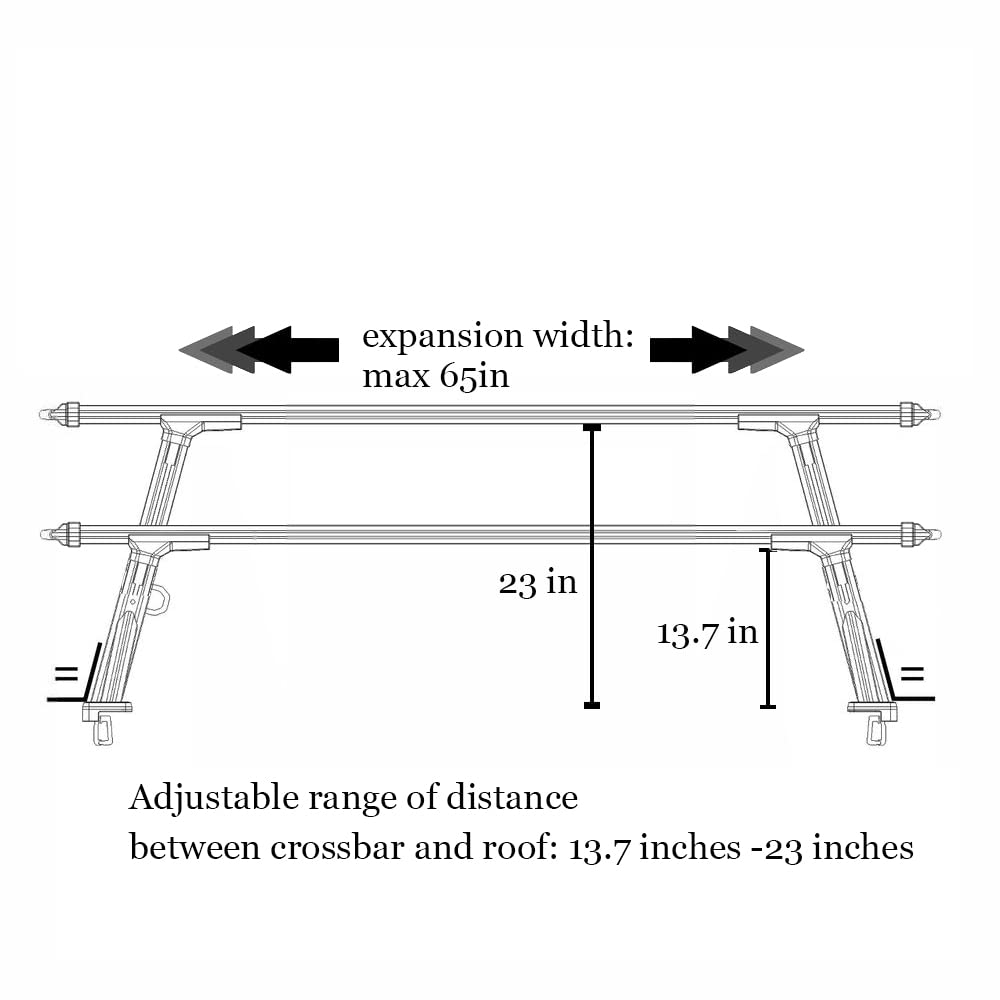 Aluminum Extendable Truck Bed Ladder Rack for Hyundai Santa Cruz Pickup - Heavy Duty Cargo Carrier for Camping, Hunting & Outdoor Adventures