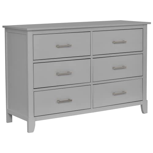 Dream On Me Universal Double Dresser in Pebble Grey - 6-Drawer Kids Bedroom Dresser | Solid Sustainable Pinewood | Mid-Century Modern Nursery & Kids Room Furniture | Easy Assembly for Home & Daycare Use