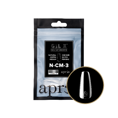 Apres Gel X Refill Tips 2.0 - 50pcs Natural Medium Coffin Nail Extensions for Salon & DIY Manicure - Perfect for Home, Party & Special Occasions