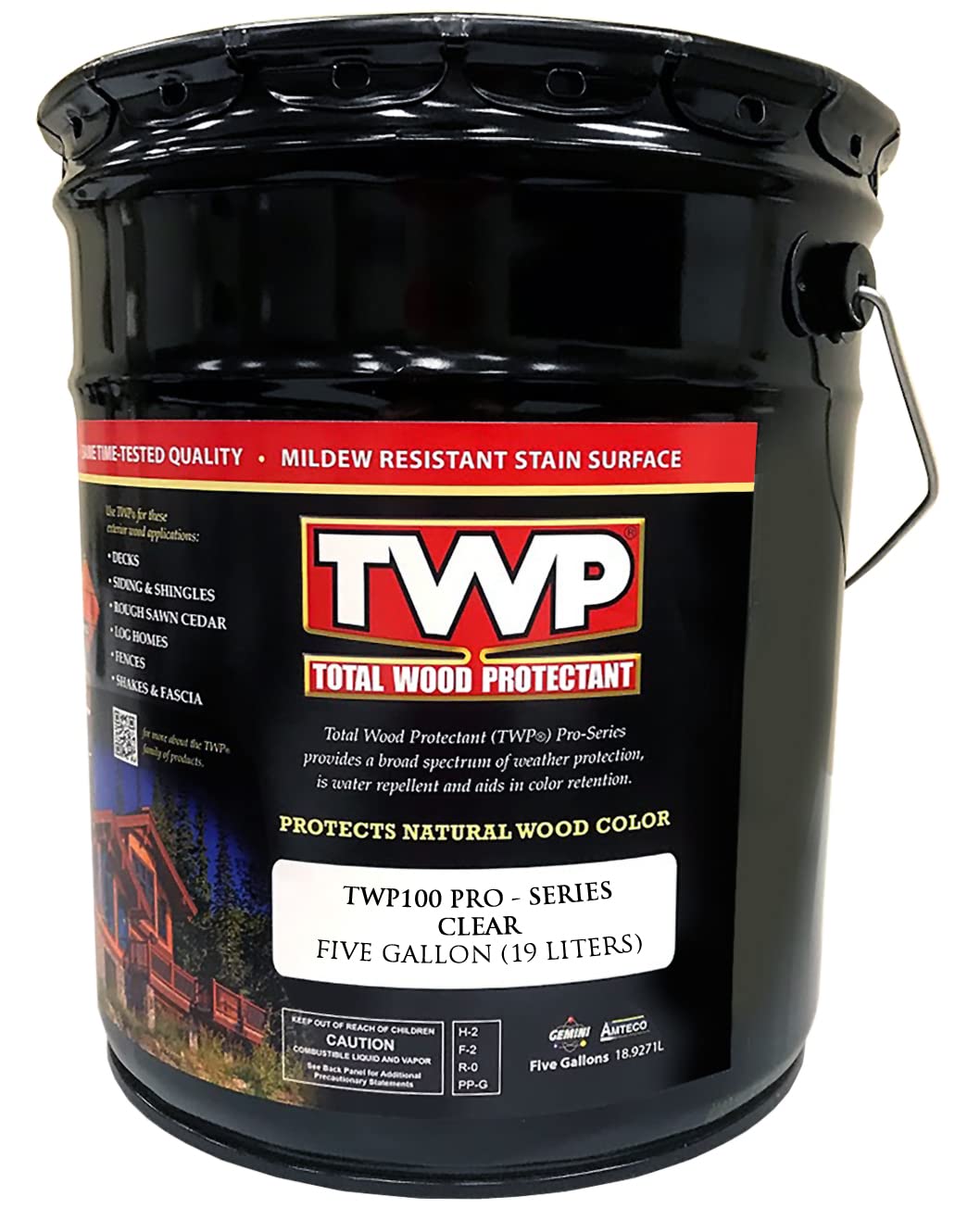 AMTECO INC TWP-100-5 5 Gallon Clear Extension Oil Stain - Premium Wood Finish for Decks, Fences & Outdoor Furniture - Waterproof & UV Resistant Protection