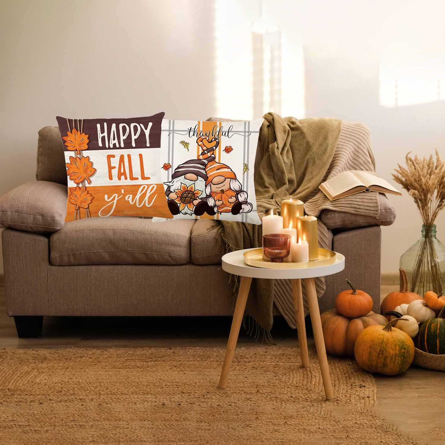 ONFAON Fall Pillow Covers 18x18 Set of 4 - Autumn Thanksgiving Home Decor Cushion Cases for Couch, Sofa & Living Room - Cozy Seasonal Decorations for Fall Harvest, Halloween & Thanksgiving Gatherings