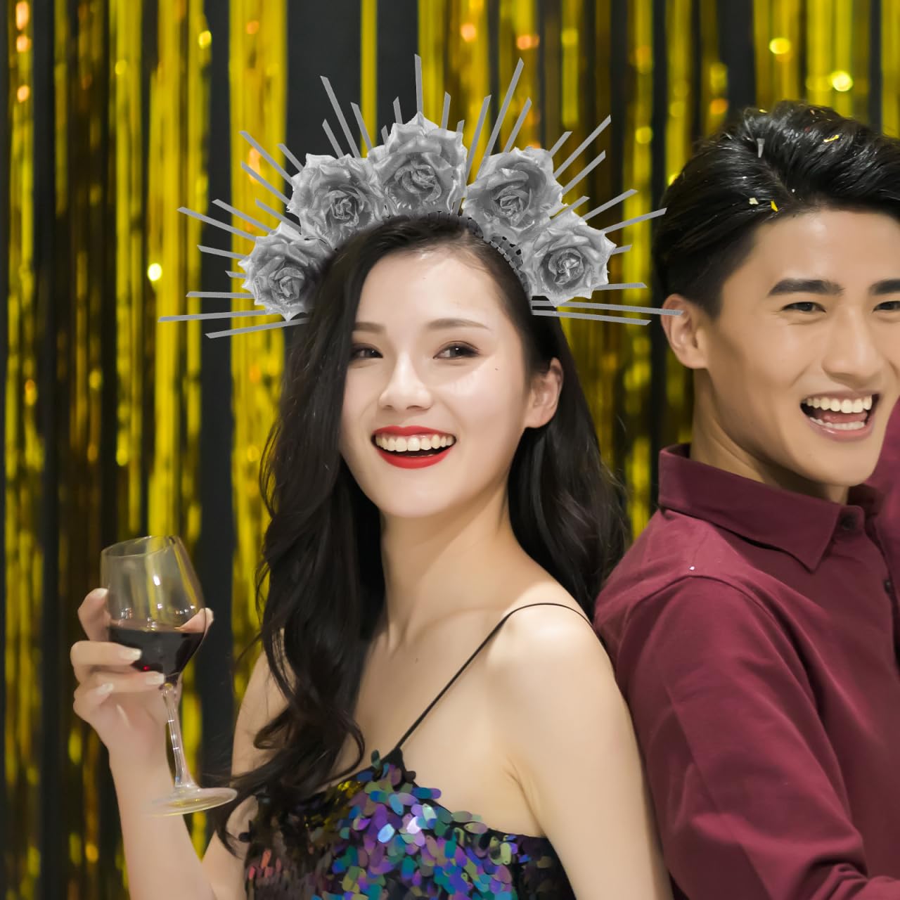 Women's Halloween Halo Headband - Silver Bridal Wedding Headpiece for Cosplay & Costume Accessories | Perfect for Halloween Parties, Weddings & Cosplay Events