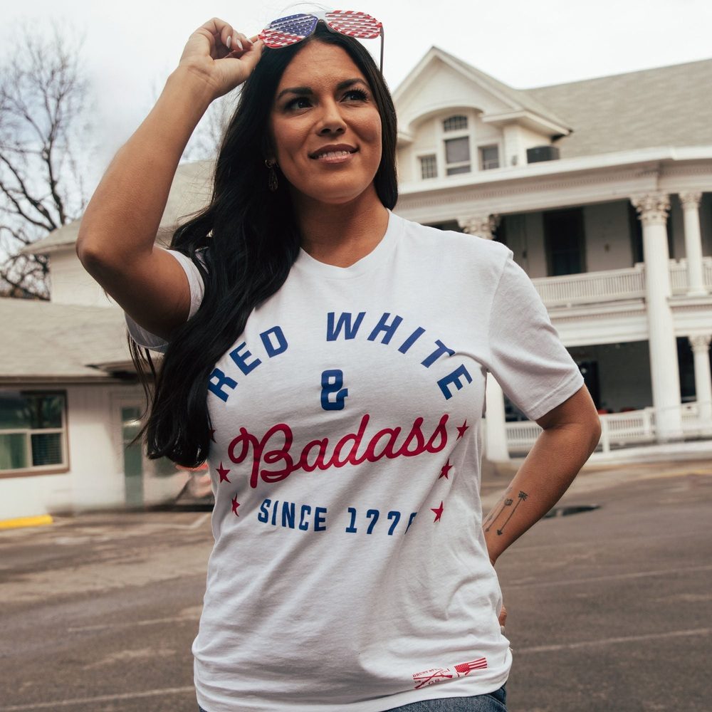 Women's Red White & Badass Boyfriend Fit T-Shirt - Comfortable Casual Tee for Everyday Wear, Gym, and Outings