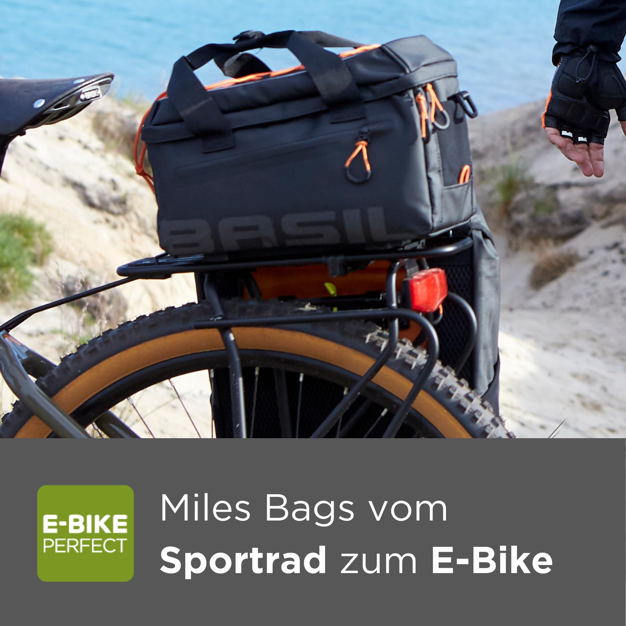 Basil Miles Double Bicycle Pannier Bag - 34L Waterproof PVC Bike Storage - Black/Orange Cycling Accessory for Commuting, Touring & Grocery Shopping