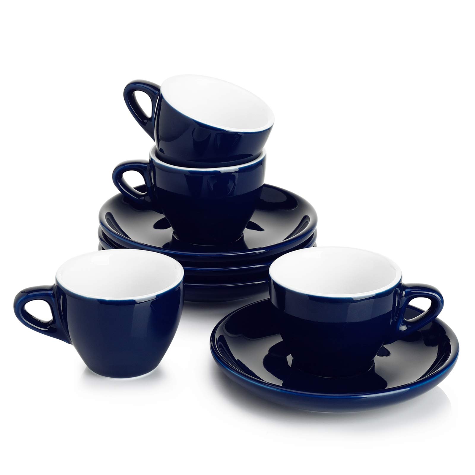 Sweese 401.403 2-Ounce Porcelain Espresso Cups with Saucers, Set of 4 - Navy Blue - Perfect for Home Coffee Bar, Italian Coffee, and Gift Giving