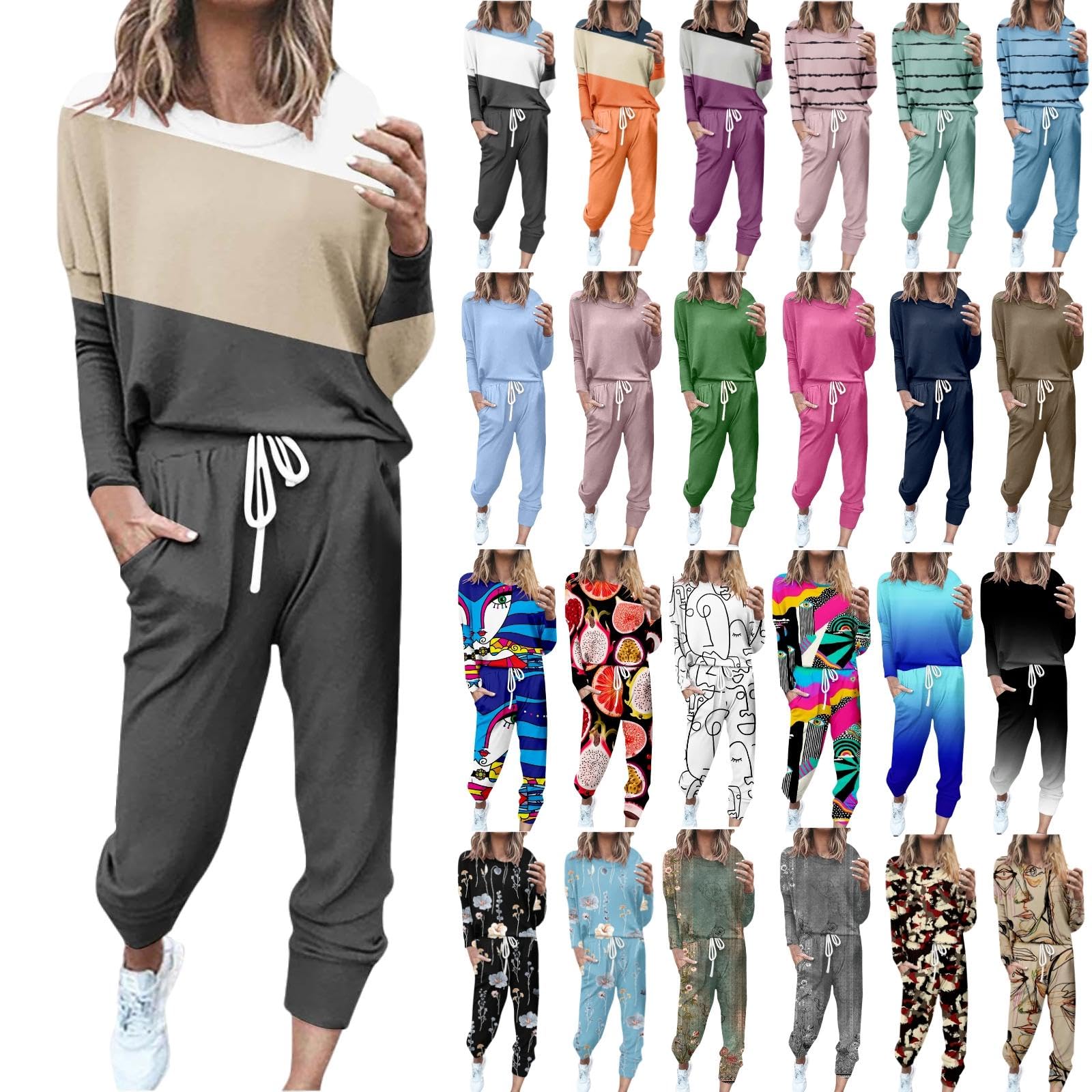 2 Piece Women's Lounge Sets - Crewneck Long Sleeve Tops & Drawstring Jogger Pants Tracksuit for Comfort & Style | Perfect for Home, Yoga, Gym & Casual Wear