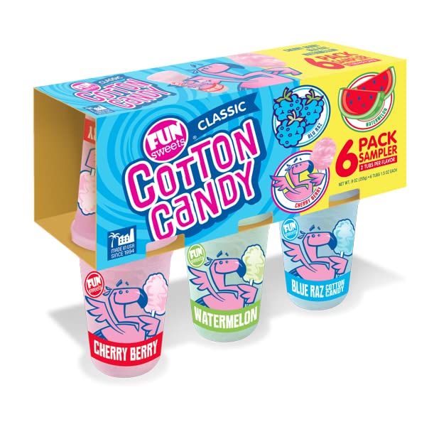Fun Sweets Classic Cotton Candy - Fluffy Pink & Blue Sweet Treats for Parties, Carnivals & Birthday Celebrations | Bulk Candy for Kids & Adults