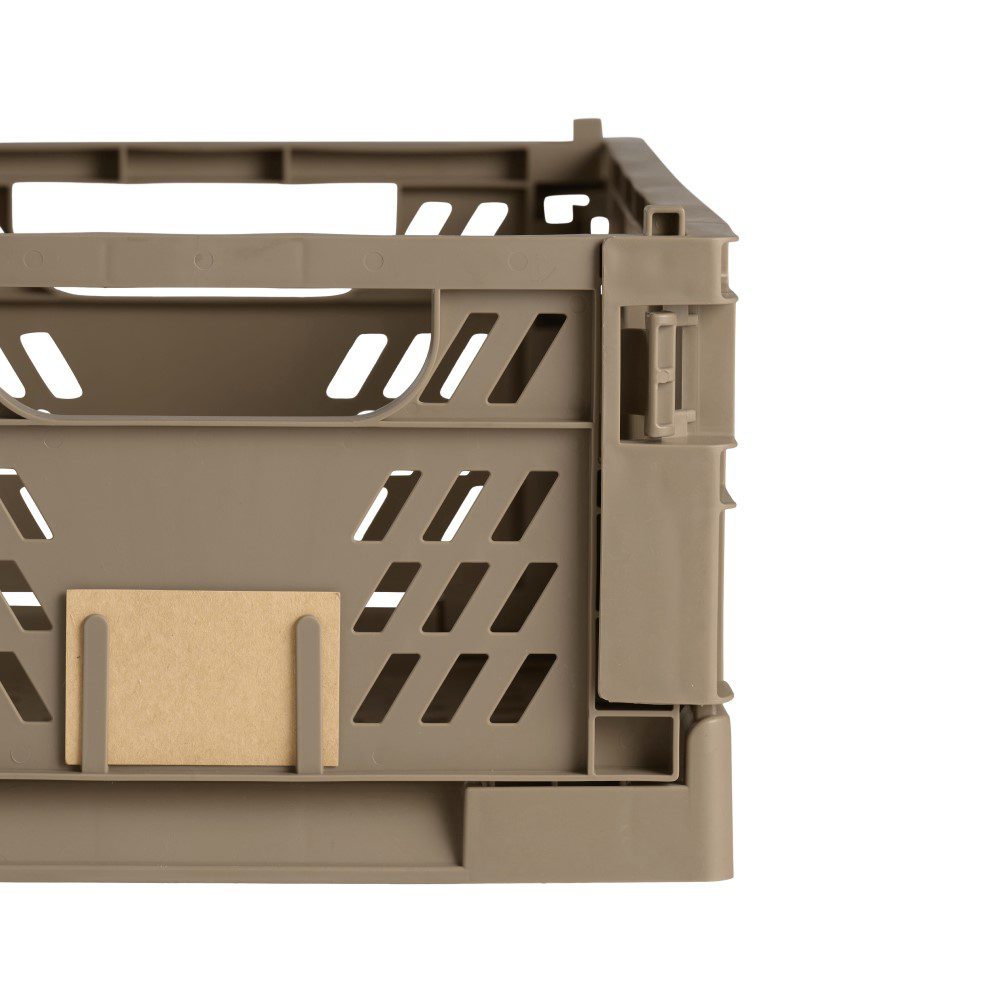 DESIGNSTUFF Collapsible Storage Crate Large 50x33cm - Foldable Slanted Organizer Bin for Home, Office & Laundry - Durable Taupe Plastic Basket for Toys, Books & Clothes