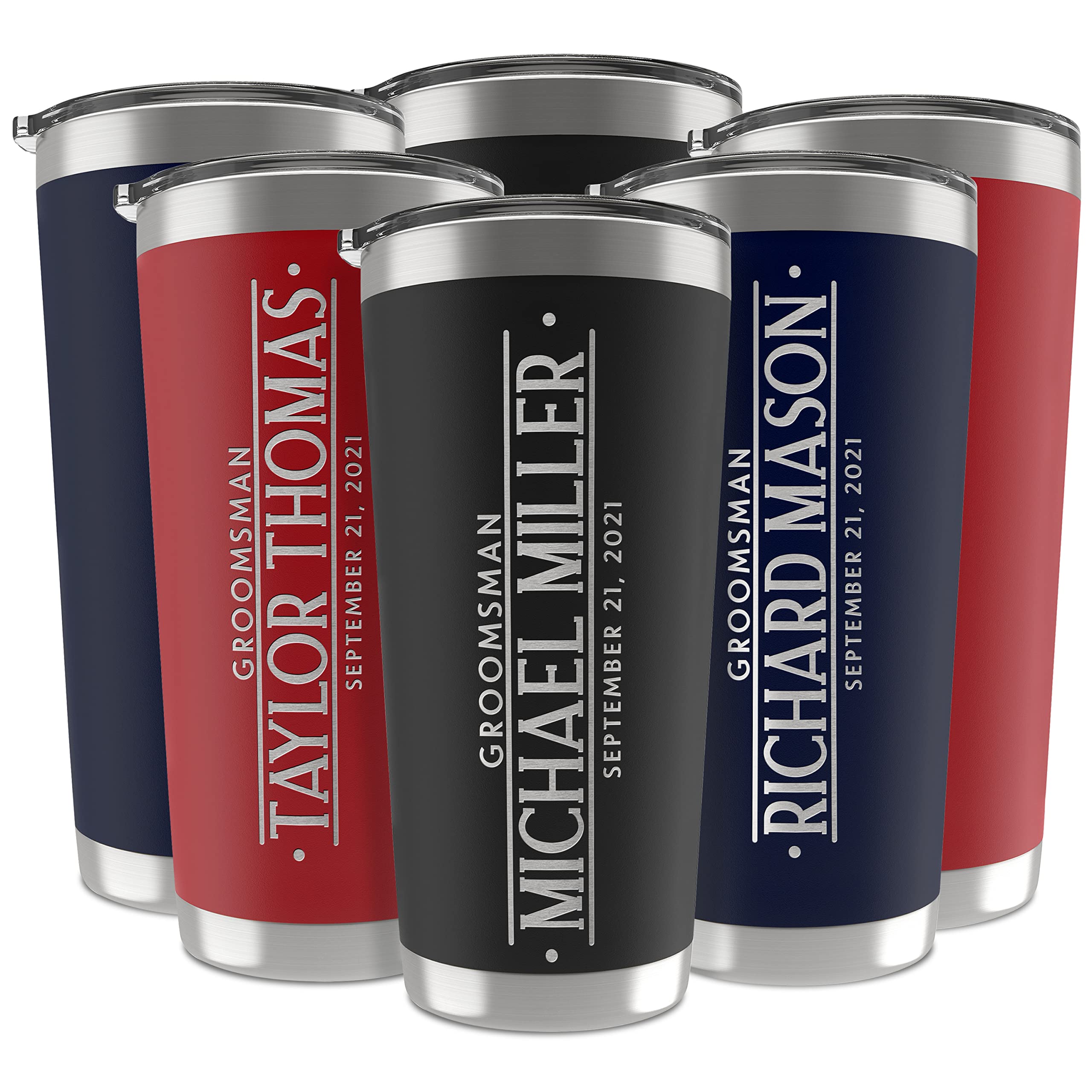 Personalized Stainless Steel Tumblers for Groomsmen - Set of 6 Engraved Cups with Custom Names & Titles, 20oz/30oz Double Wall Insulated, 3 Color Options - Perfect for Wedding Party Gifts, Bachelor Parties & Bridal Showers