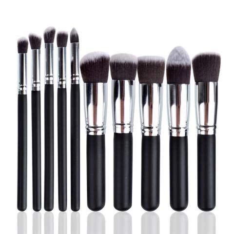 Beggie Premium 10-Piece Makeup Brush Set - Synthetic Foundation Powder Blush Eyeshadow Brushes with Blender Sponge & Brush Cleaner (Black/Silver) - Perfect for Professional Makeup Artists & Beauty Enthusiasts