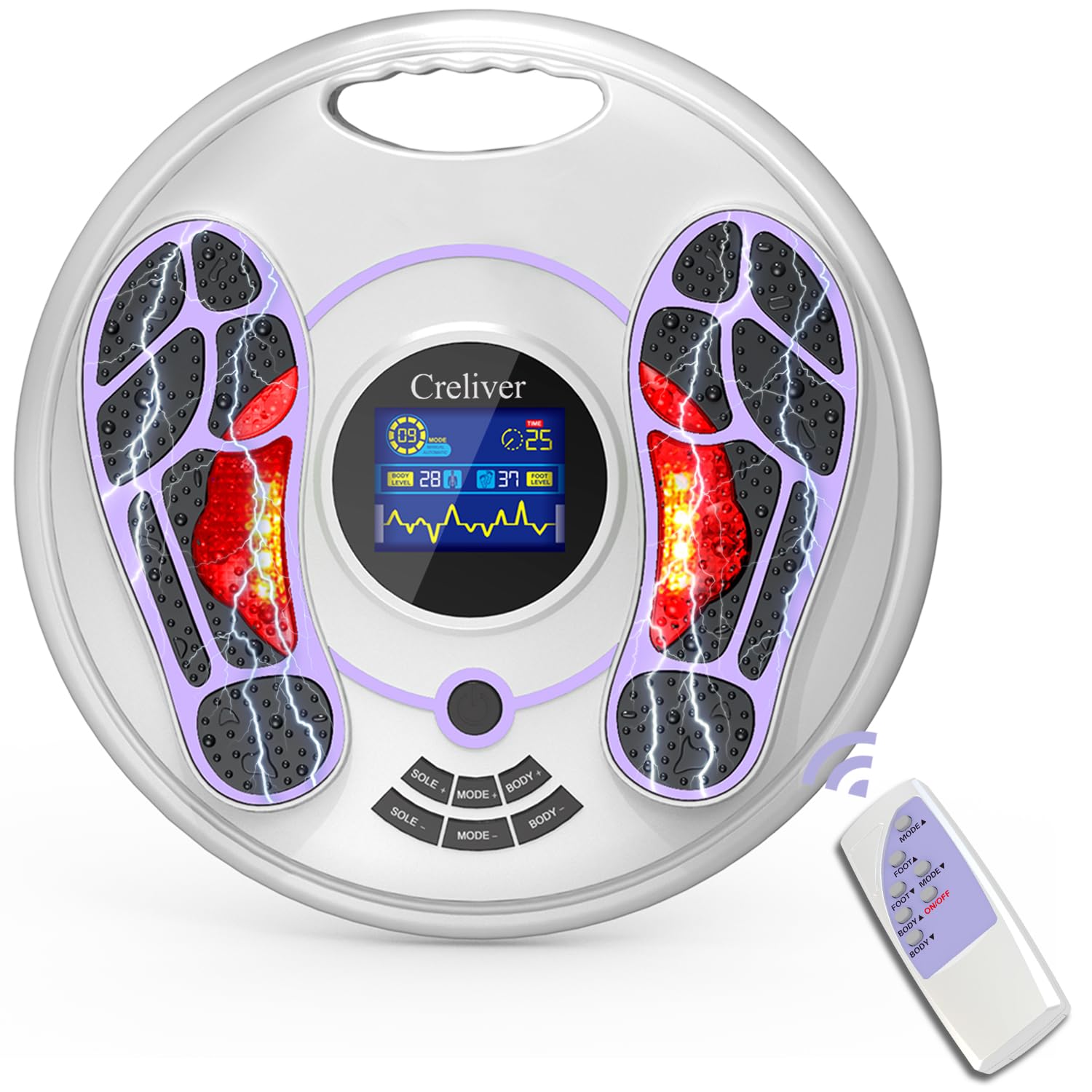 Creliver EMS & TENS Foot Massager - Electric Muscle Stimulator for Circulation & Pain Relief, 25 Modes 99 Intensities with 4 Pads - FSA HSA Approved for Neuropathy, Plantar Fasciitis - Perfect for Home Relaxation & Foot Therapy After Workouts or Long Standing