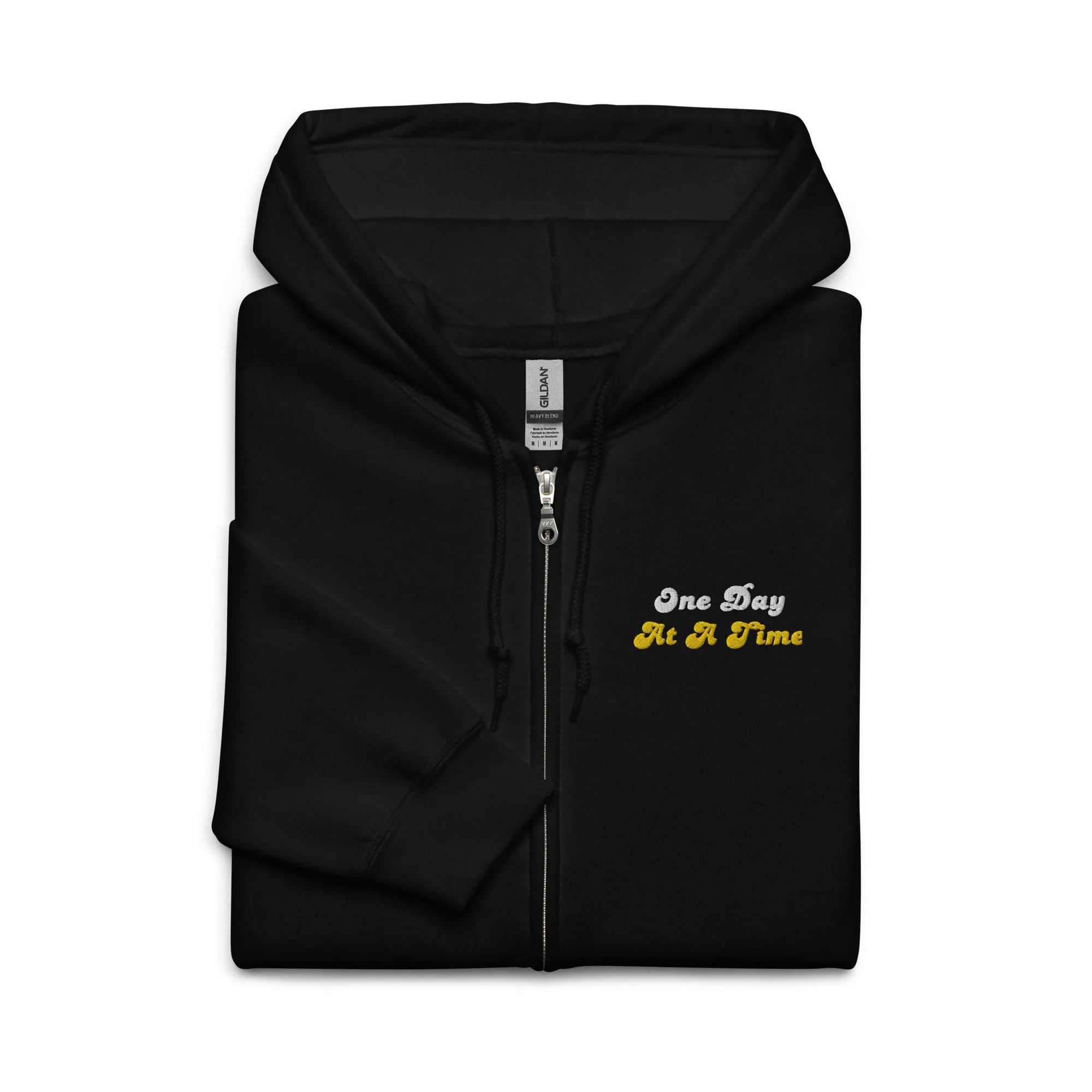 One Day At A Time Embroidered Zip Up Hoodie - Stylish Comfort for Everyday Wear, Perfect for Casual Outings and Relaxing at Home