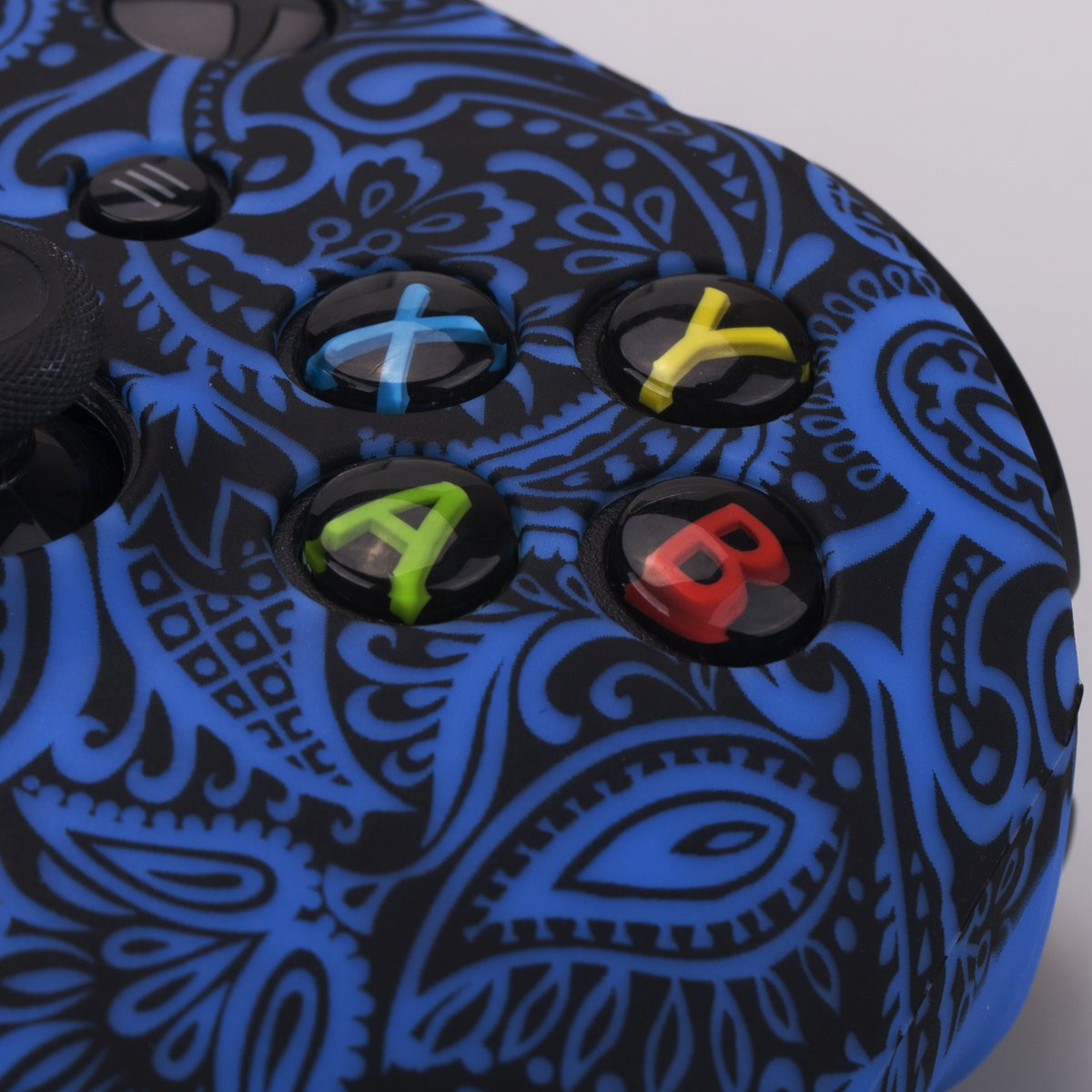 YoRHa Rubber Silicone Cover Skin Case for Xbox One S/X Controller with 8 PRO Thumb Grips - Flowers & Blue Design - Perfect for Gaming, Protection & Enhanced Grip