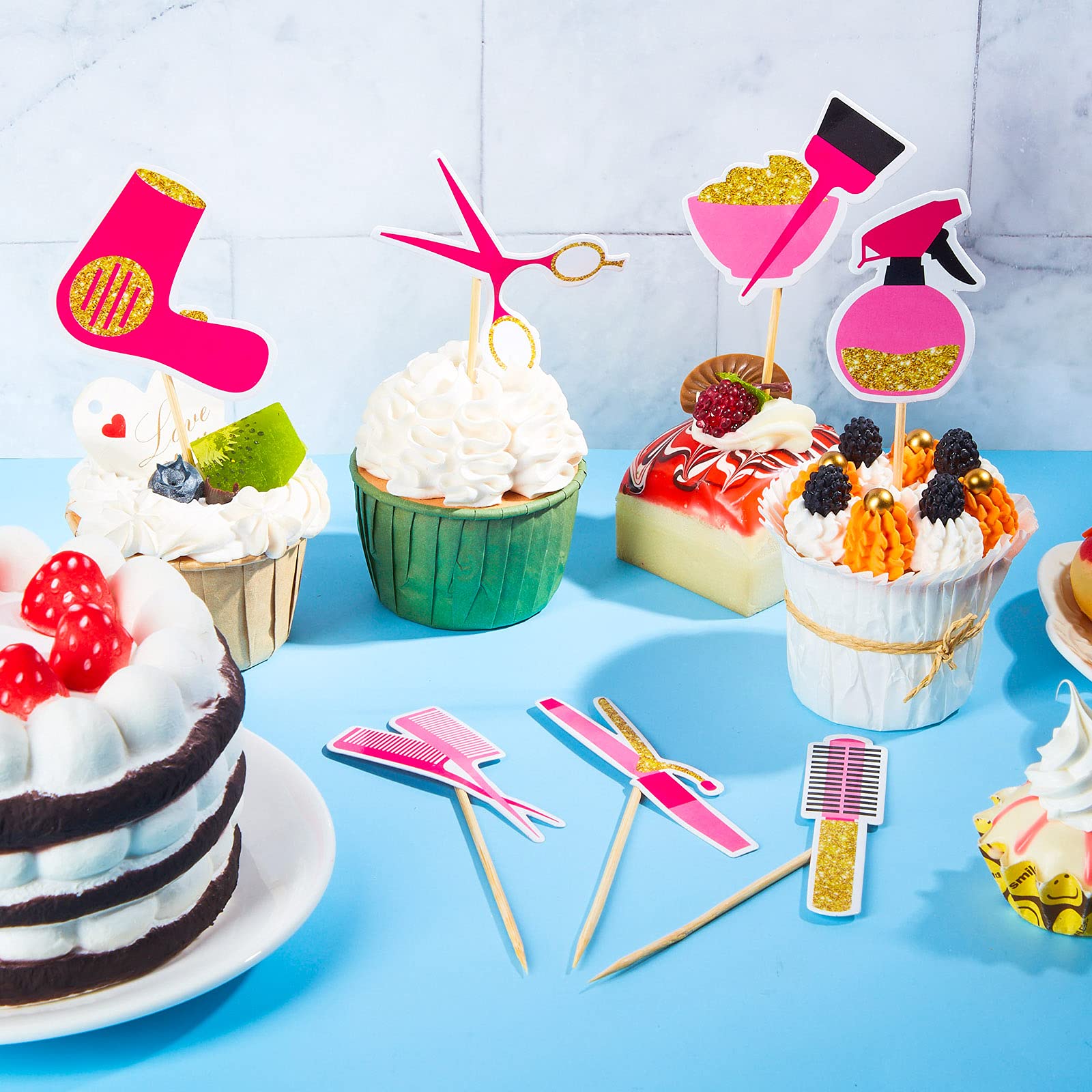 42Pcs Barbershop Cupcake Toppers Set - Haircut, Makeup, Bachelorette & Bridal Shower Cake Decorations for Beauty School Graduation, Cosmetology Supplies - Perfect for Salon Parties & Barber-Themed Events