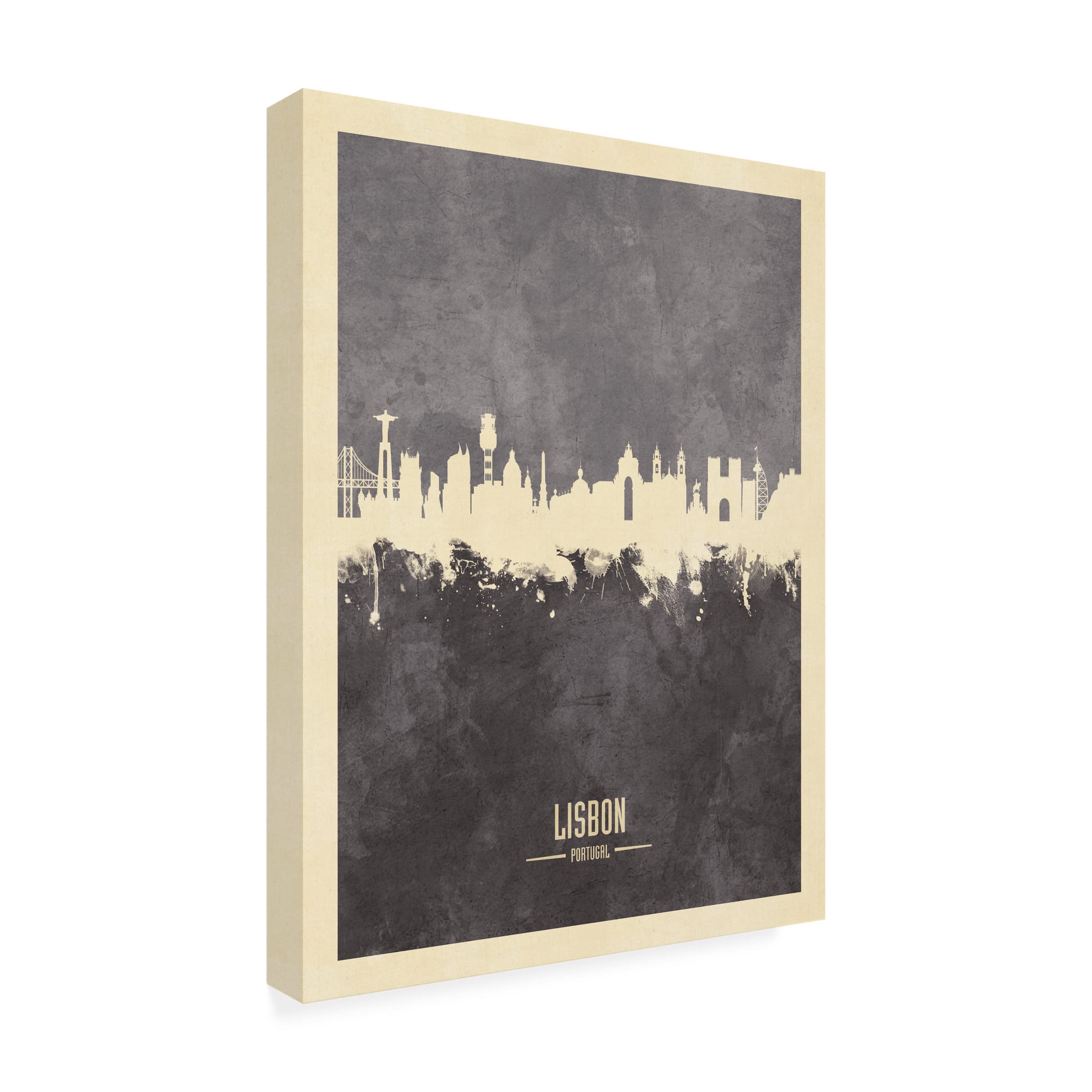 Michael Tompsett 'Lisbon Portugal Skyline Gray' Canvas Wall Art Print - Modern Home & Office Decor for Living Room, Bedroom
