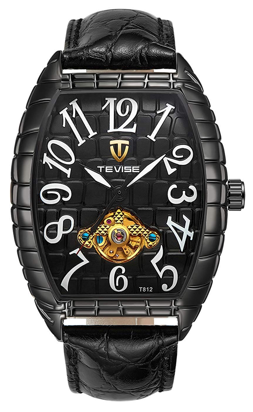 Premium Gosasa Men's Luxury Automatic Mechanical Watch - Black Leather Strap, Rectangle Dial, Fashionable & Cool Design | Perfect for Casual Wear, Business, and Special Occasions