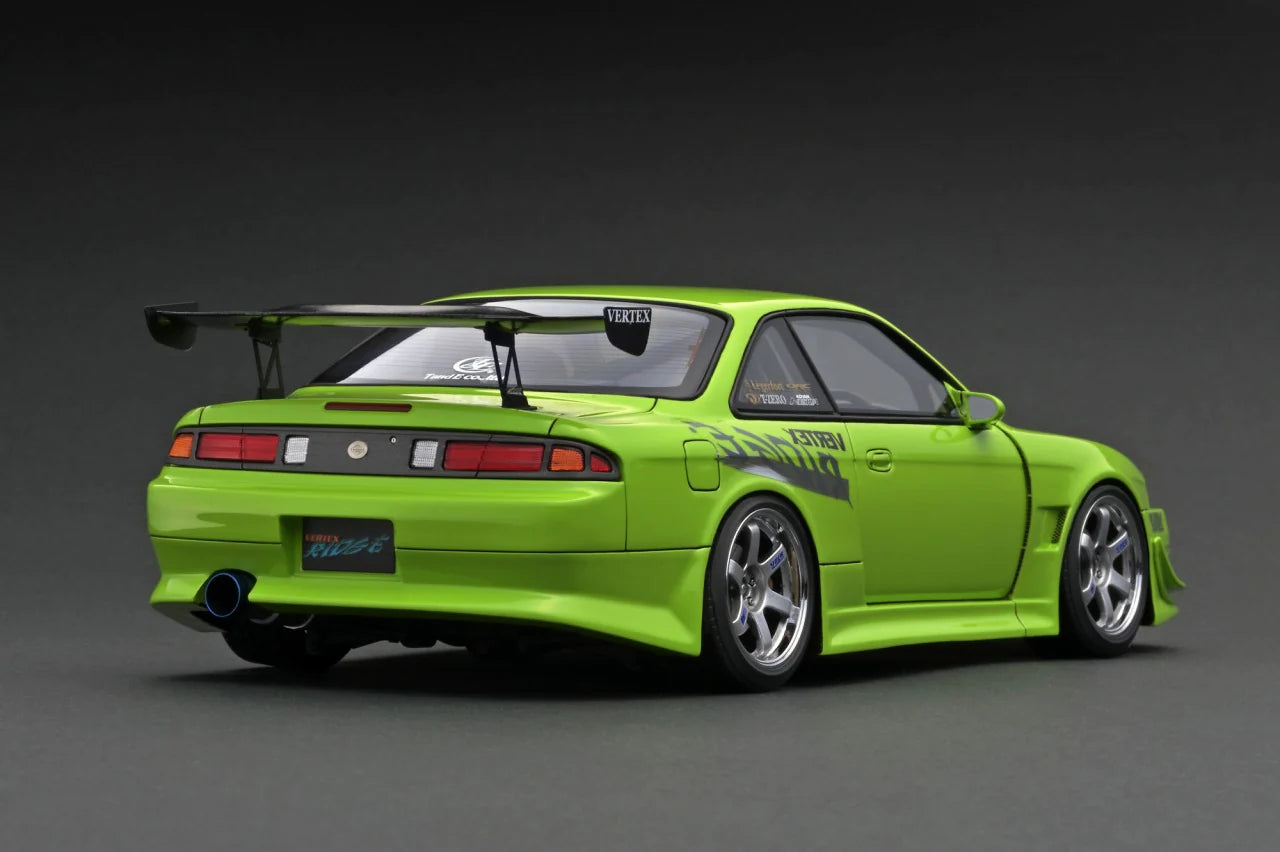 1:18 Scale Nissan Silvia S14 Vertex Drift Car Model - Yellow Green Diecast Collectible for Car Enthusiasts | Perfect for Display, Racing Fans, and Drifting Enthusiasts
