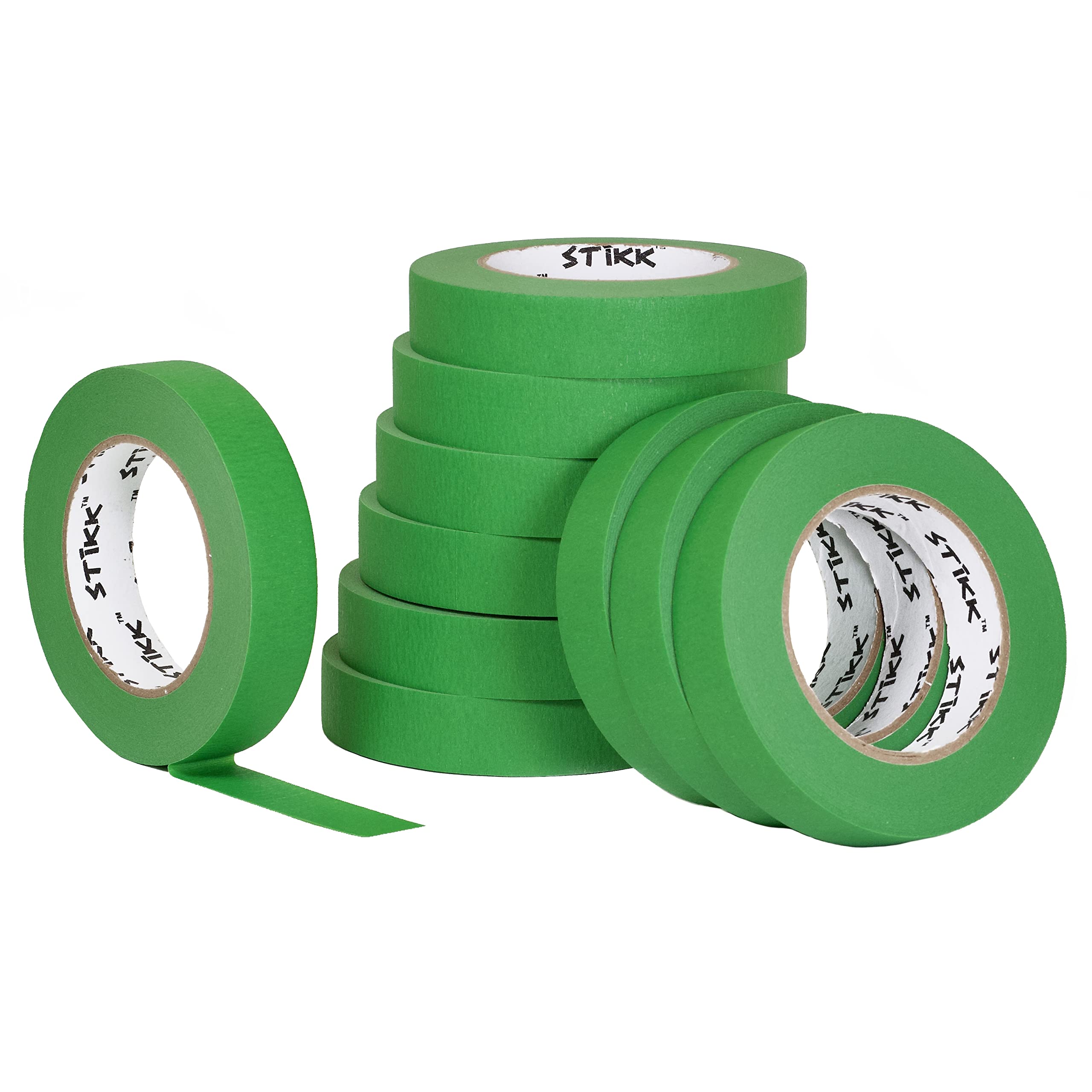 STIKK 1 Inch x 60 Yards Green Painter's Tape - 10 Pack - Residue-Free Masking Tape for Painting, Edges, Trim & Ceilings - Perfect for DIY Home Projects, Wall Art & Furniture Painting - Professional Grade Painting Tape for Clean Lines & Easy Removal