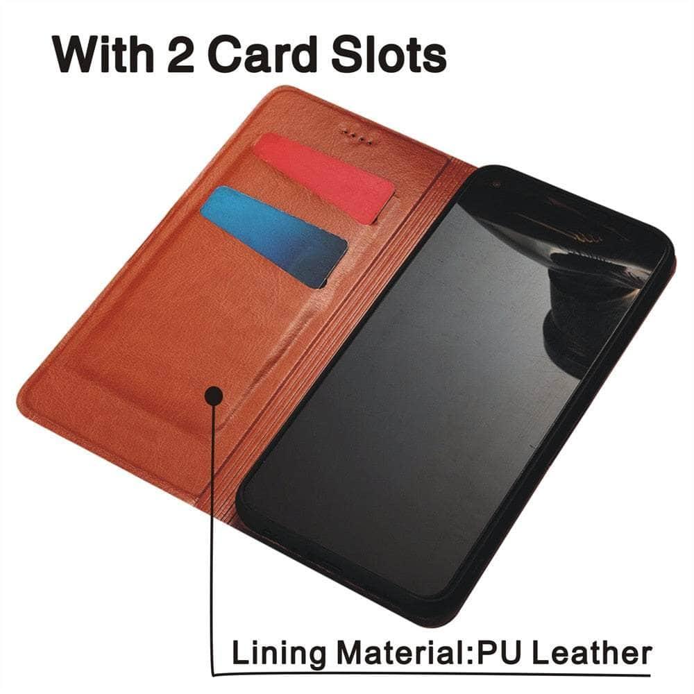 Premium Crazy Horse Genuine Leather Magnetic Case for Samsung Galaxy S22 Ultra - Slim Fit, Card Holder & Wireless Charging Compatible - Perfect for Business, Travel & Everyday Protection