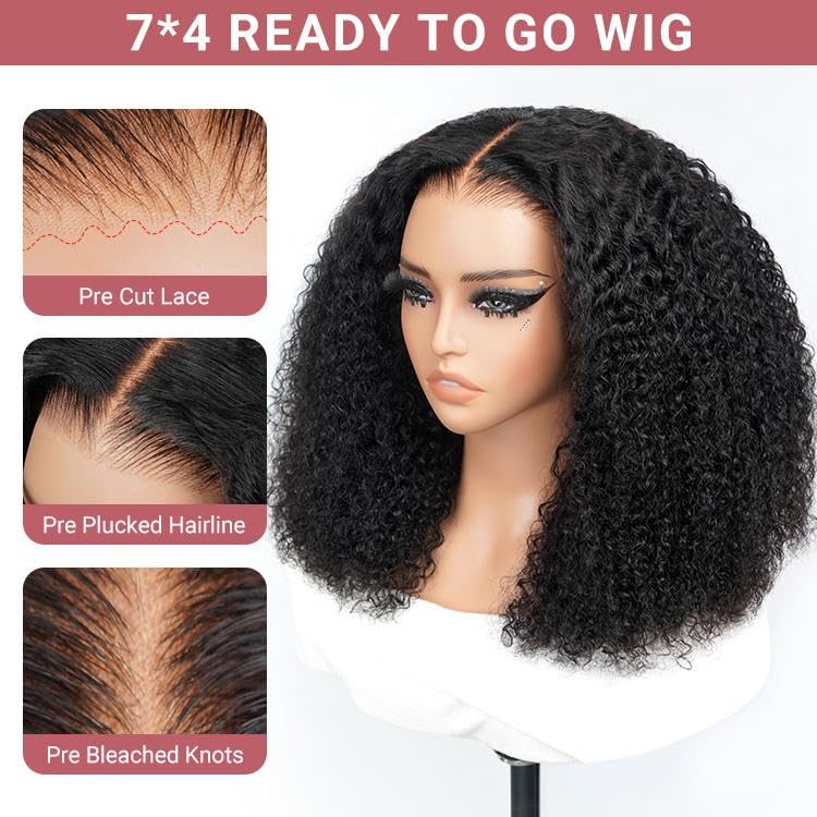 West Kiss Glueless Human Hair Wigs 20 Inch - Pre Plucked Curly Lace Front Wig with 4x7 Lace Closure | No Glue Needed, Ready to Wear | Perfect for Daily Wear, Parties & Special Occasions