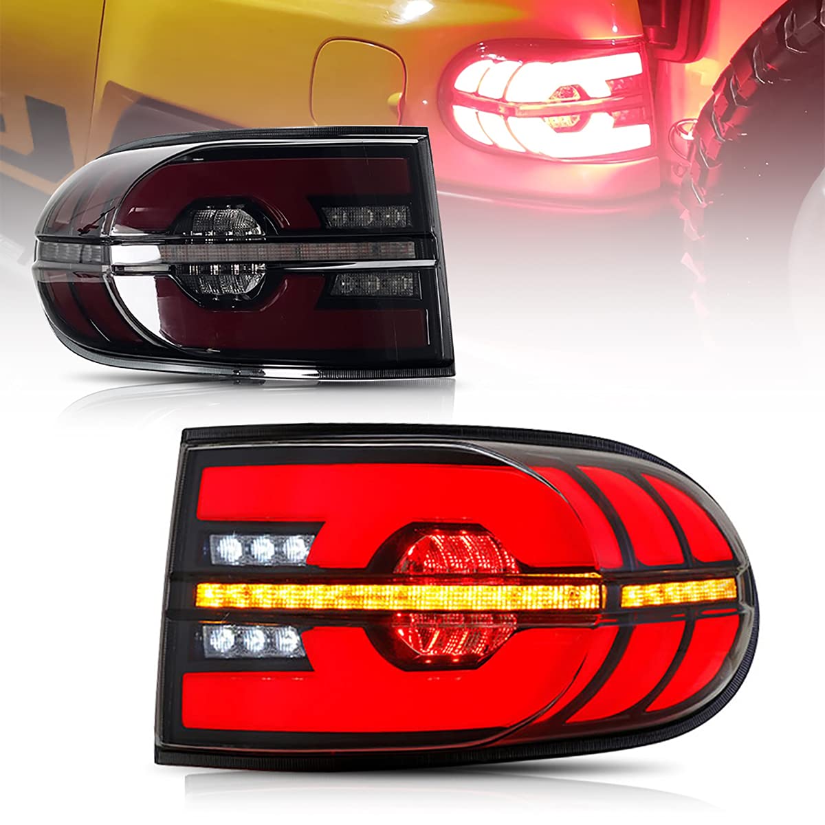 Upgraded T T-ABC LED Tail Lights for Toyota FJ Cruiser (2006-2020) - Smoked Black Taillight Assembly with Enhanced Visibility - Perfect for Off-Road Adventures & Night Driving