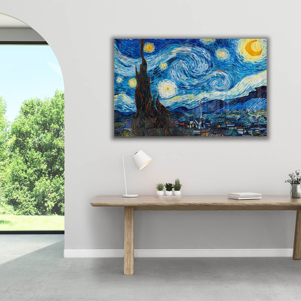 Van Gogh The Starry Night Canvas Wall Art - Handmade Oil Painting Reproduction for Home & Office Decor - Perfect for Living Room, Bedroom, or Gift