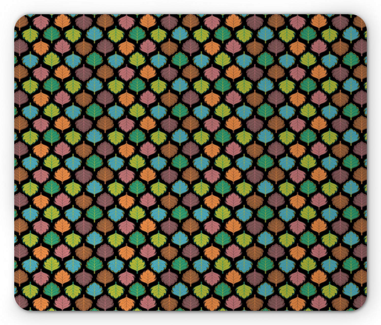 Ambesonne Leaves Mouse Pad - Non-Slip Rubber Mousepad with Symmetric Abstract Leaf Design, Dark Backdrop, Standard Size (9