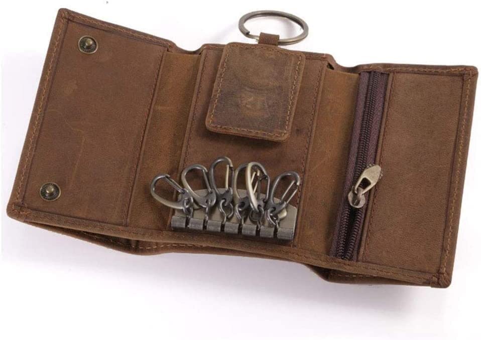 Premium Leather Key Holder Wallet with 6 Hooks & Car Key Hook - Organizer for Men & Women (Brown) - Perfect for Home, Office & Travel Key Organization