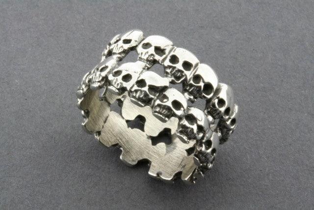 Sterling Silver Double Skull Band Ring - Gothic Jewelry for Men & Women, Perfect for Halloween, Punk Fashion, and Rock Style Outfits