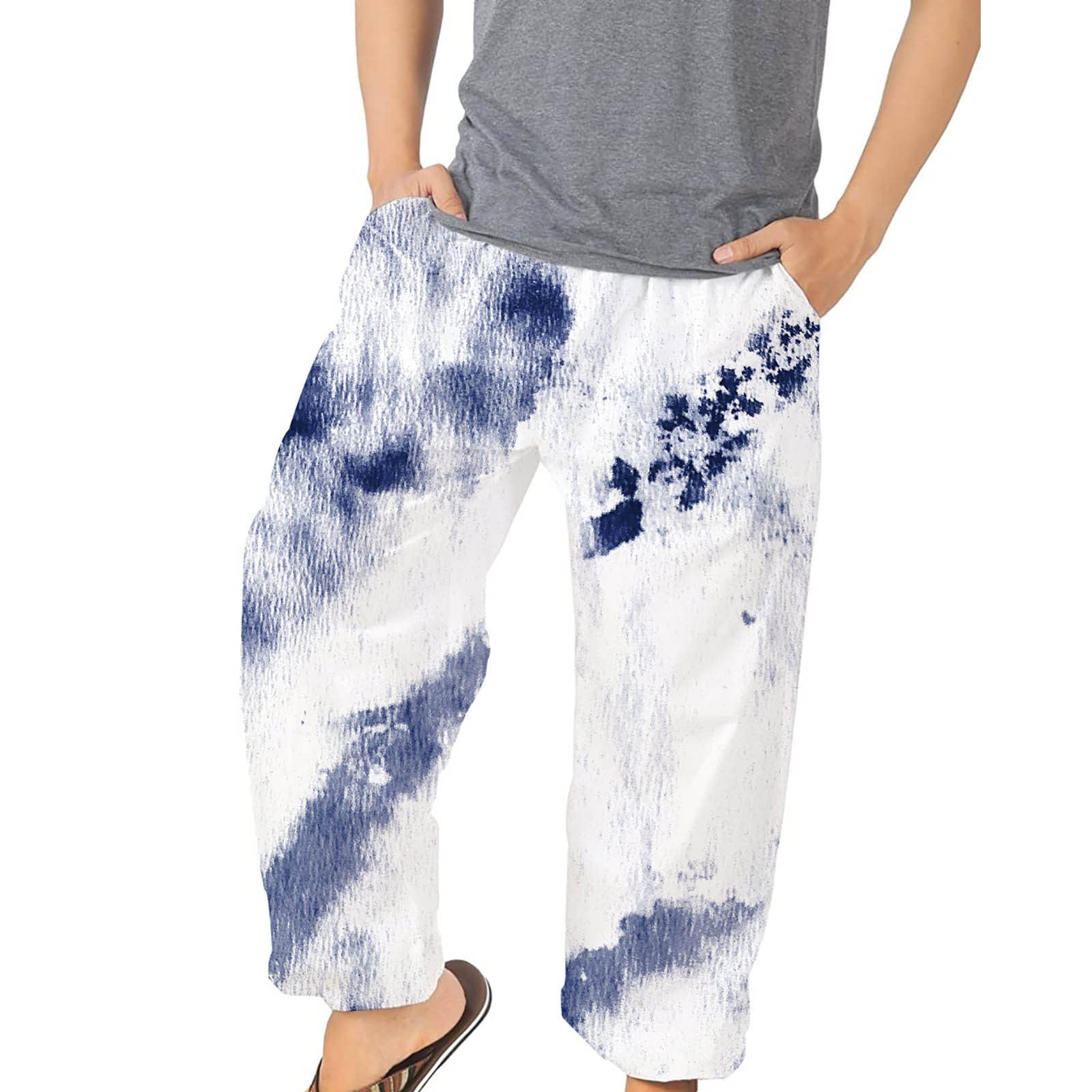 Men's Lightweight Beach Harem Pants - Drawstring Casual Cropped Trousers with Pockets for Summer, Yoga, and Outdoor Activities