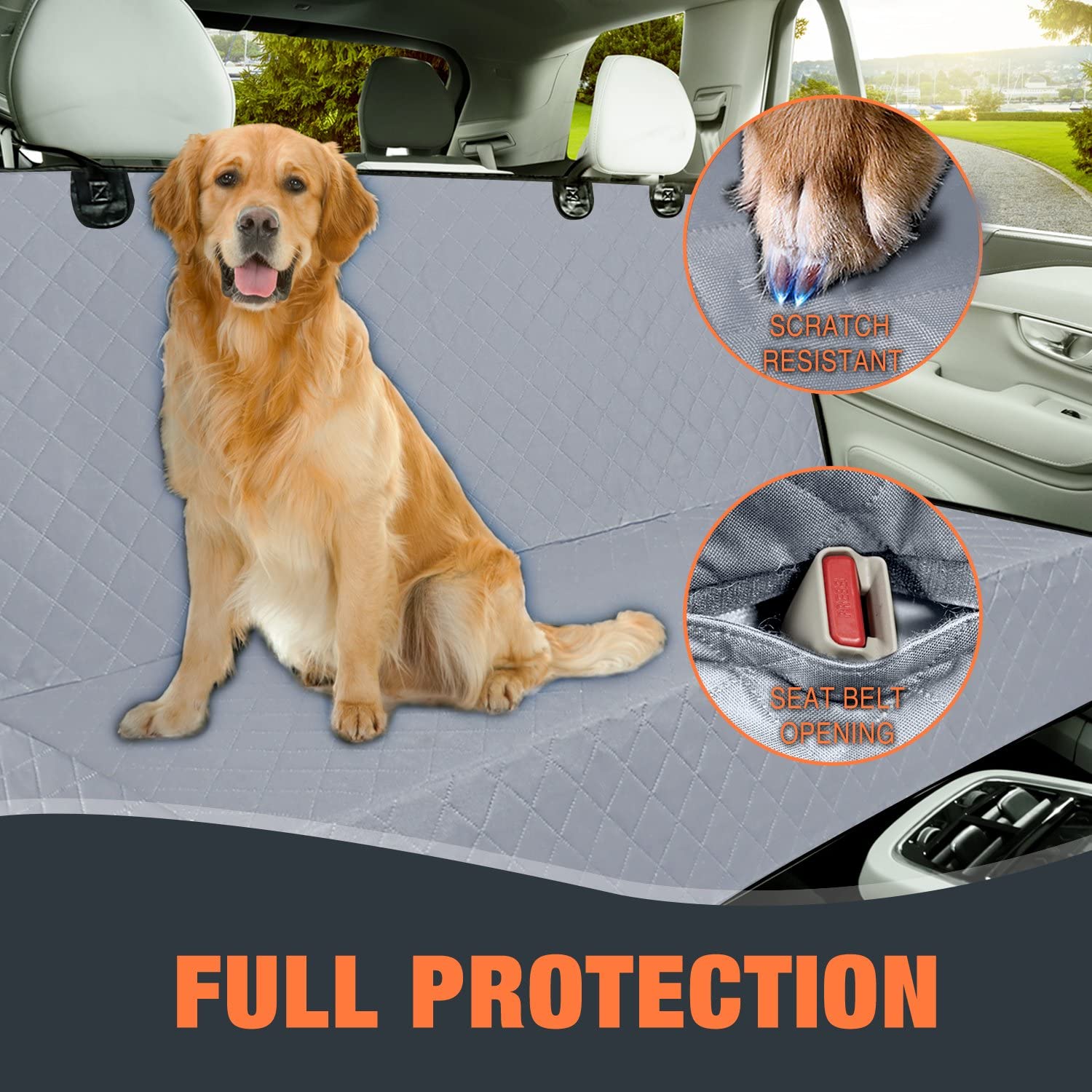 **IVY&LANE Waterproof Dog Car Seat Cover for Back Seat – 600D Scratch-Resistant, Anti-Slip Pet Seat Protector for SUVs, Trucks & Sedans (Grey, 53
