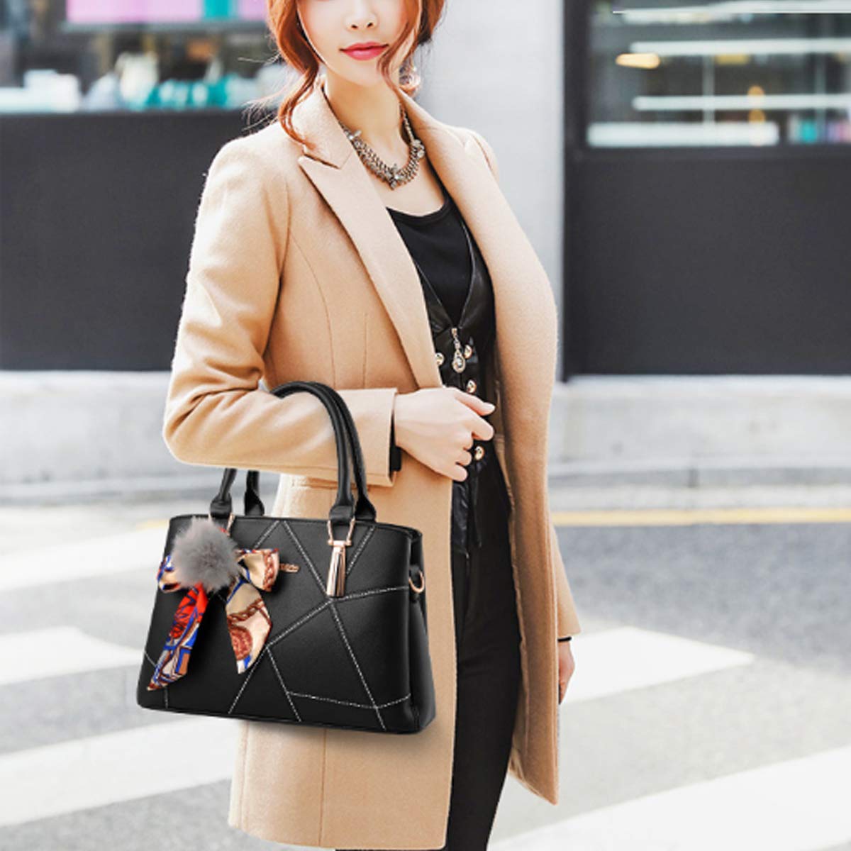 Stylish Women's PU Leather Crossbody Tote Bag - Fashionable Shoulder Purse with Hairball Design for Work, Travel & Daily Use